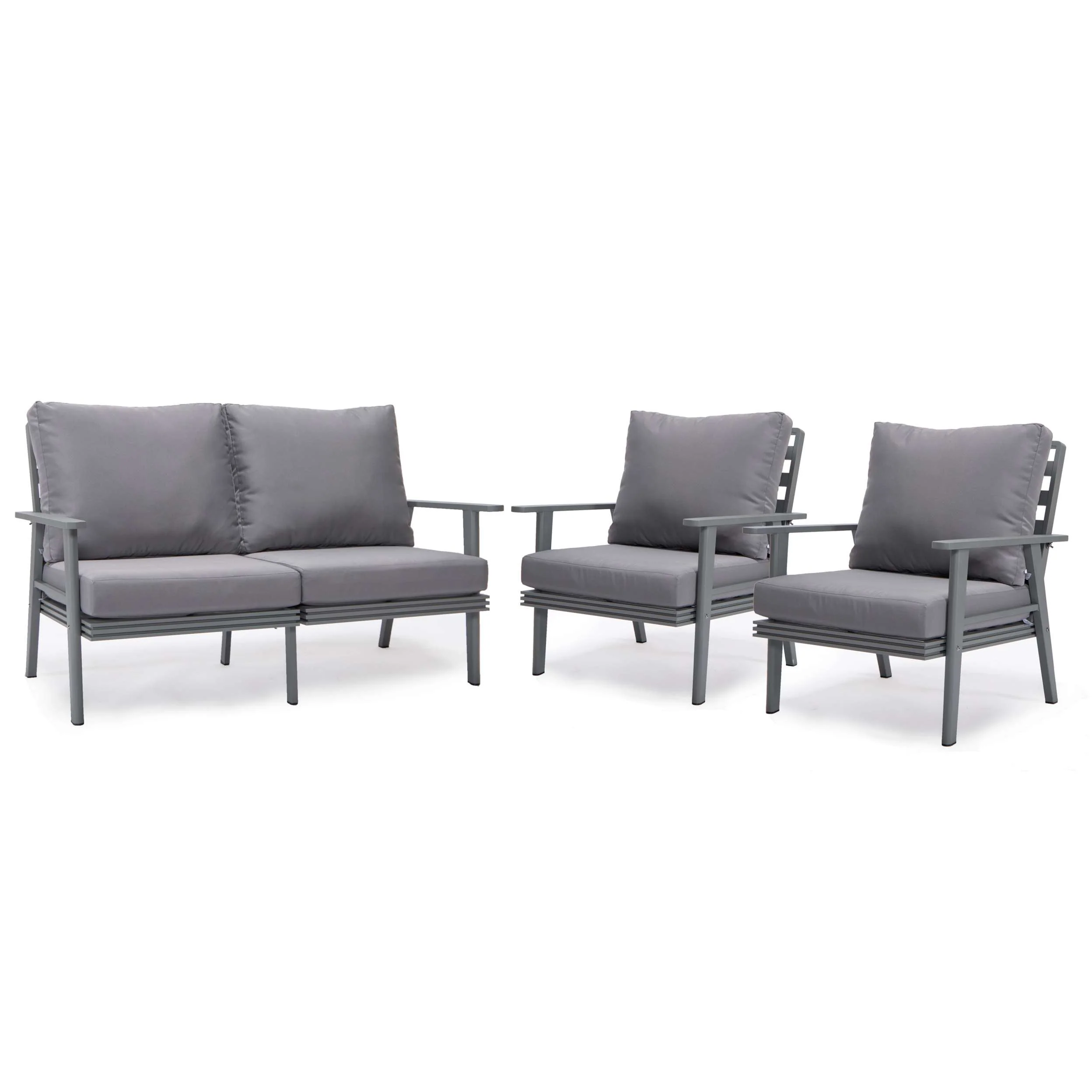 LeisureMod Walbrooke Modern 3-Piece Outdoor Patio Set with Grey Aluminum Frame - Image 33
