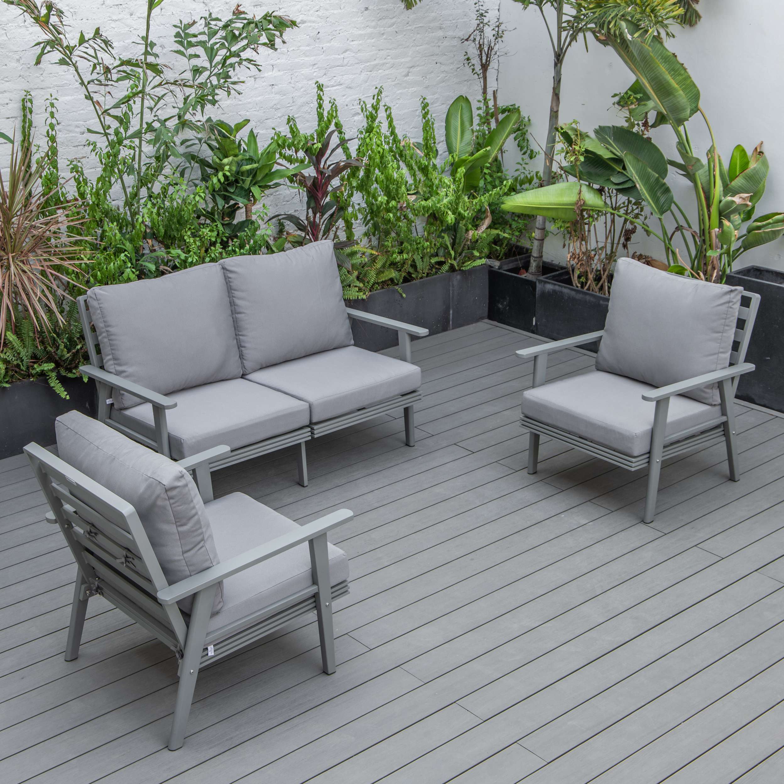 LeisureMod Walbrooke Modern 3-Piece Outdoor Patio Set with Grey Aluminum Frame - Image 40