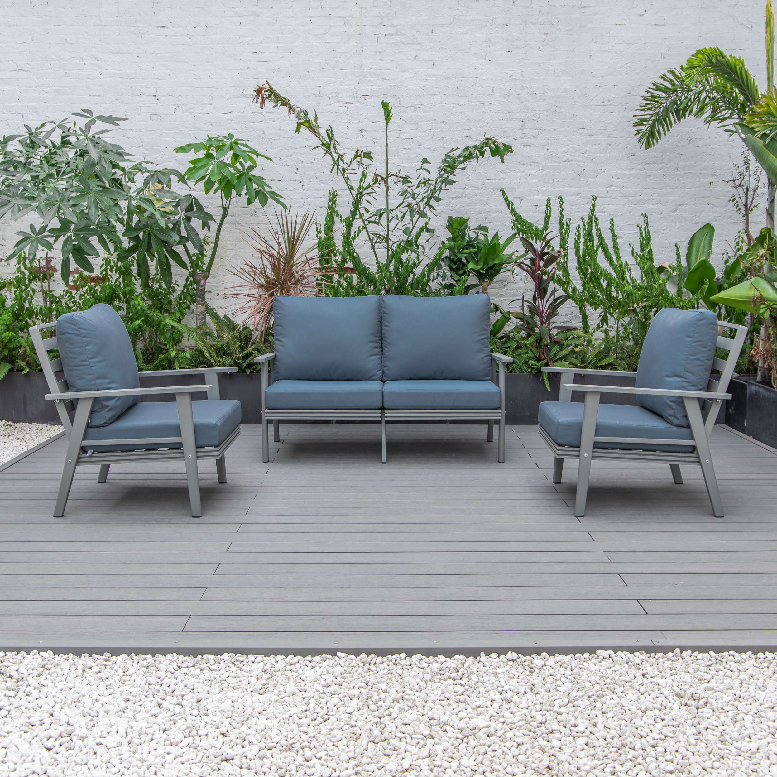 LeisureMod Walbrooke Modern 3-Piece Outdoor Patio Set with Grey Aluminum Frame - Image 57