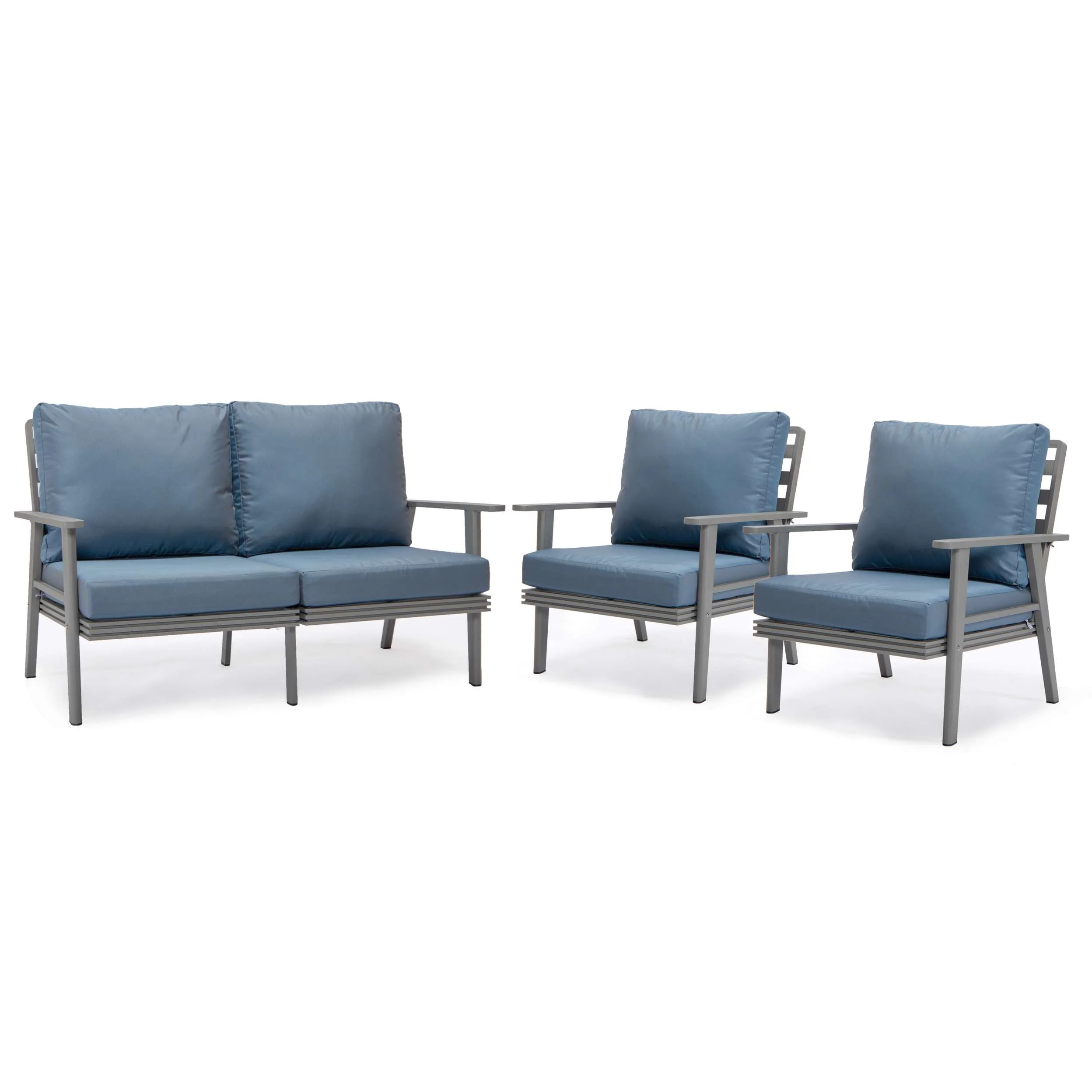 LeisureMod Walbrooke Modern 3-Piece Outdoor Patio Set with Grey Aluminum Frame - Image 58