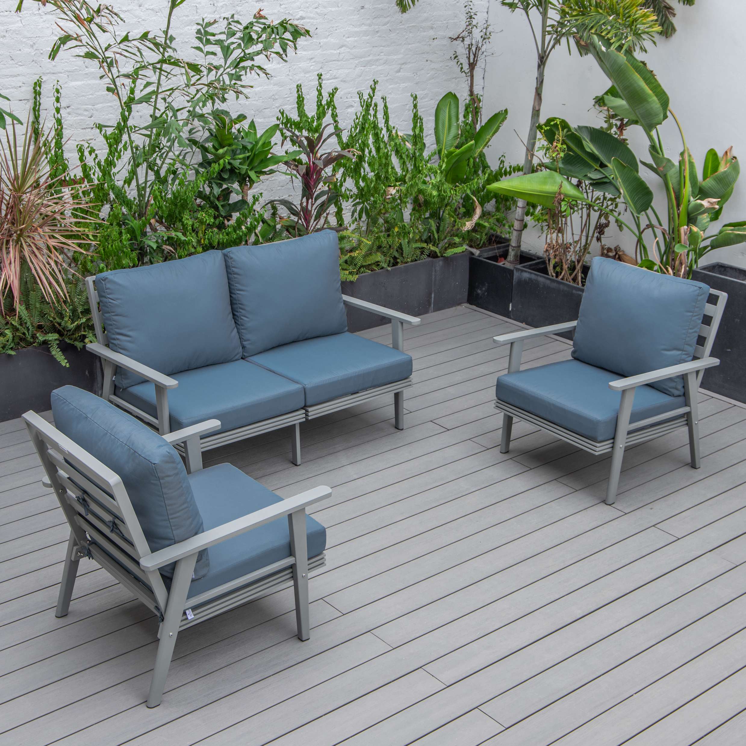 LeisureMod Walbrooke Modern 3-Piece Outdoor Patio Set with Grey Aluminum Frame - Image 65