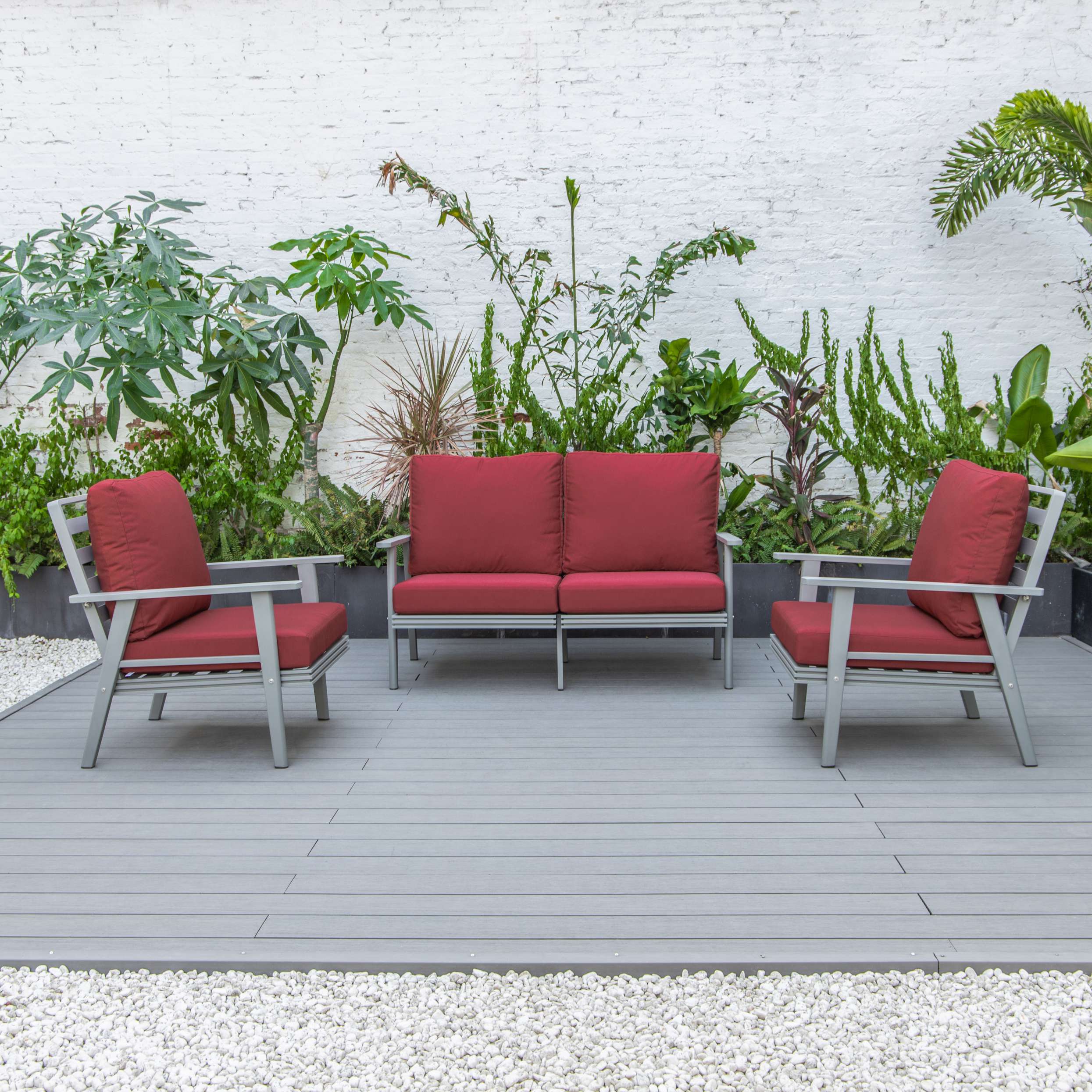 LeisureMod Walbrooke Modern 3-Piece Outdoor Patio Set with Grey Aluminum Frame - Image 75