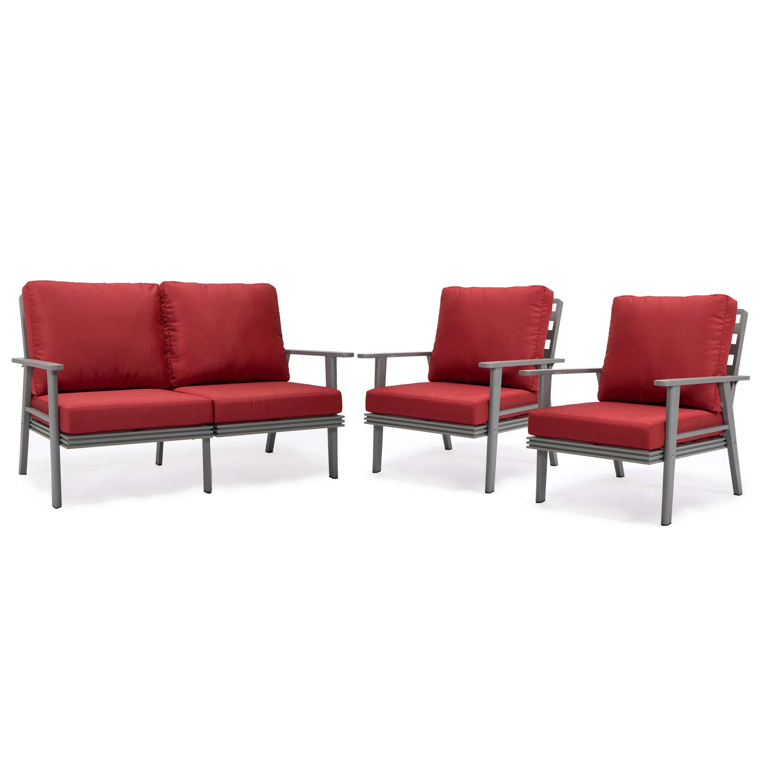 LeisureMod Walbrooke Modern 3-Piece Outdoor Patio Set with Grey Aluminum Frame - Image 76