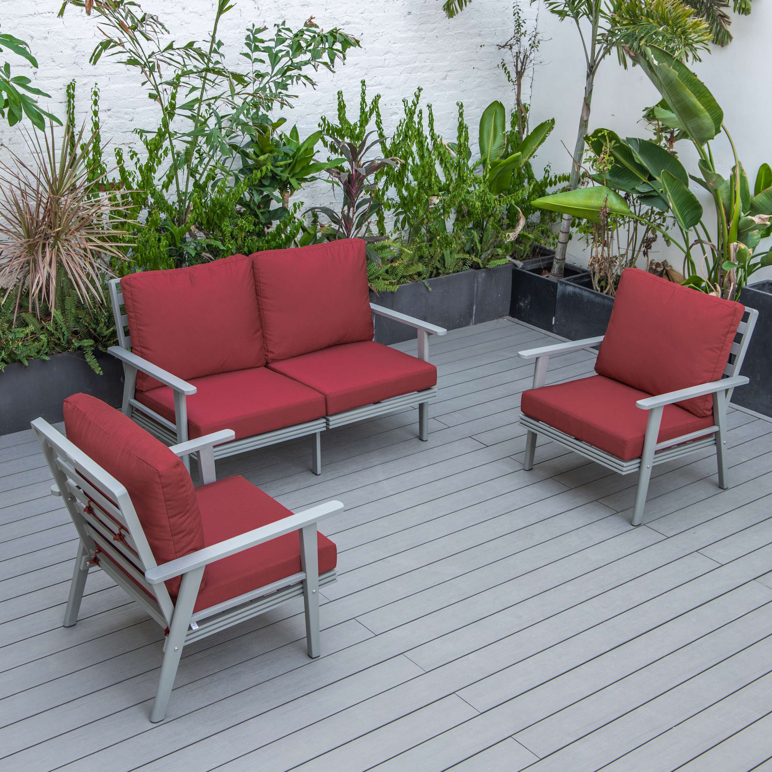LeisureMod Walbrooke Modern 3-Piece Outdoor Patio Set with Grey Aluminum Frame - Image 77