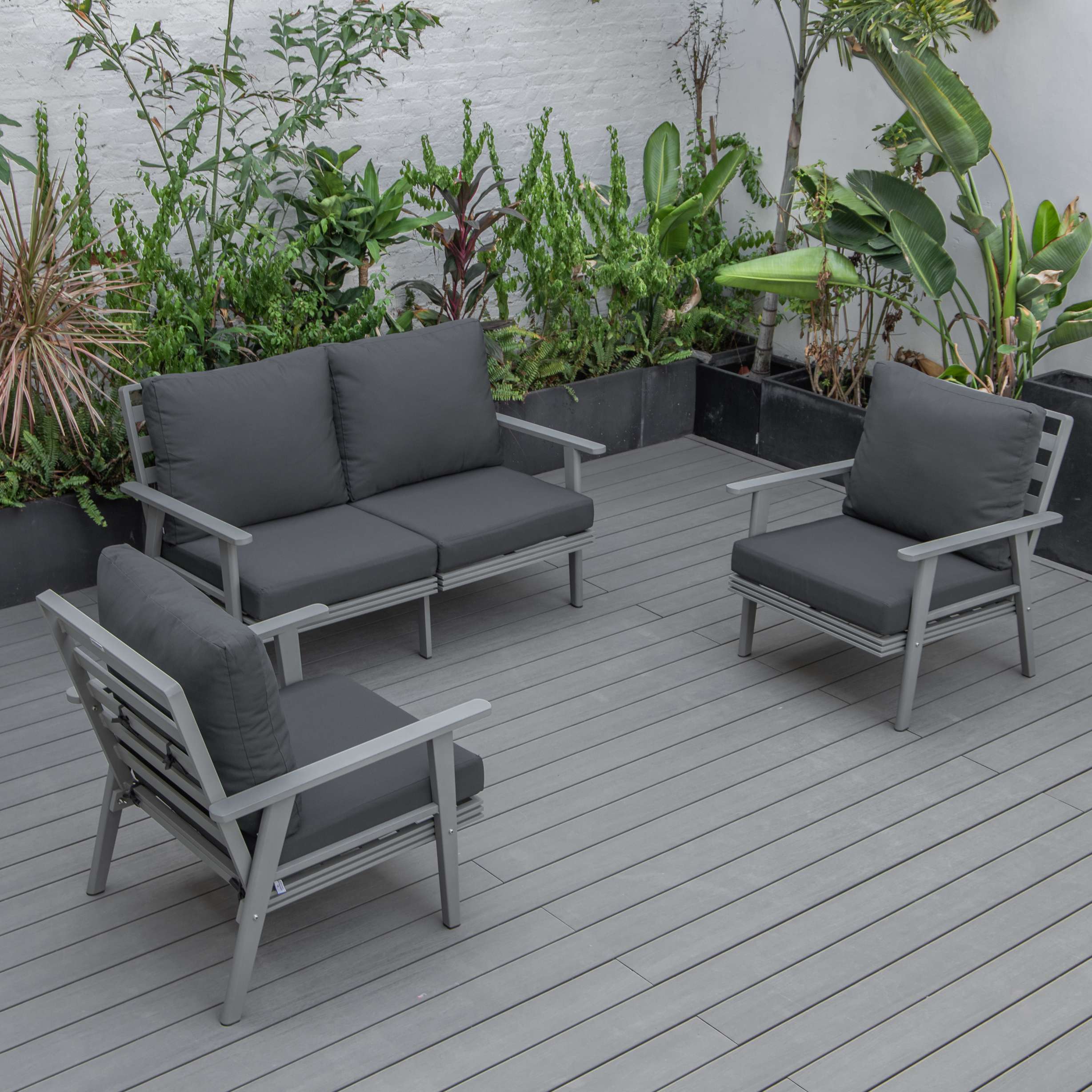 LeisureMod Walbrooke Modern 3-Piece Outdoor Patio Set with Grey Aluminum Frame - Image 9
