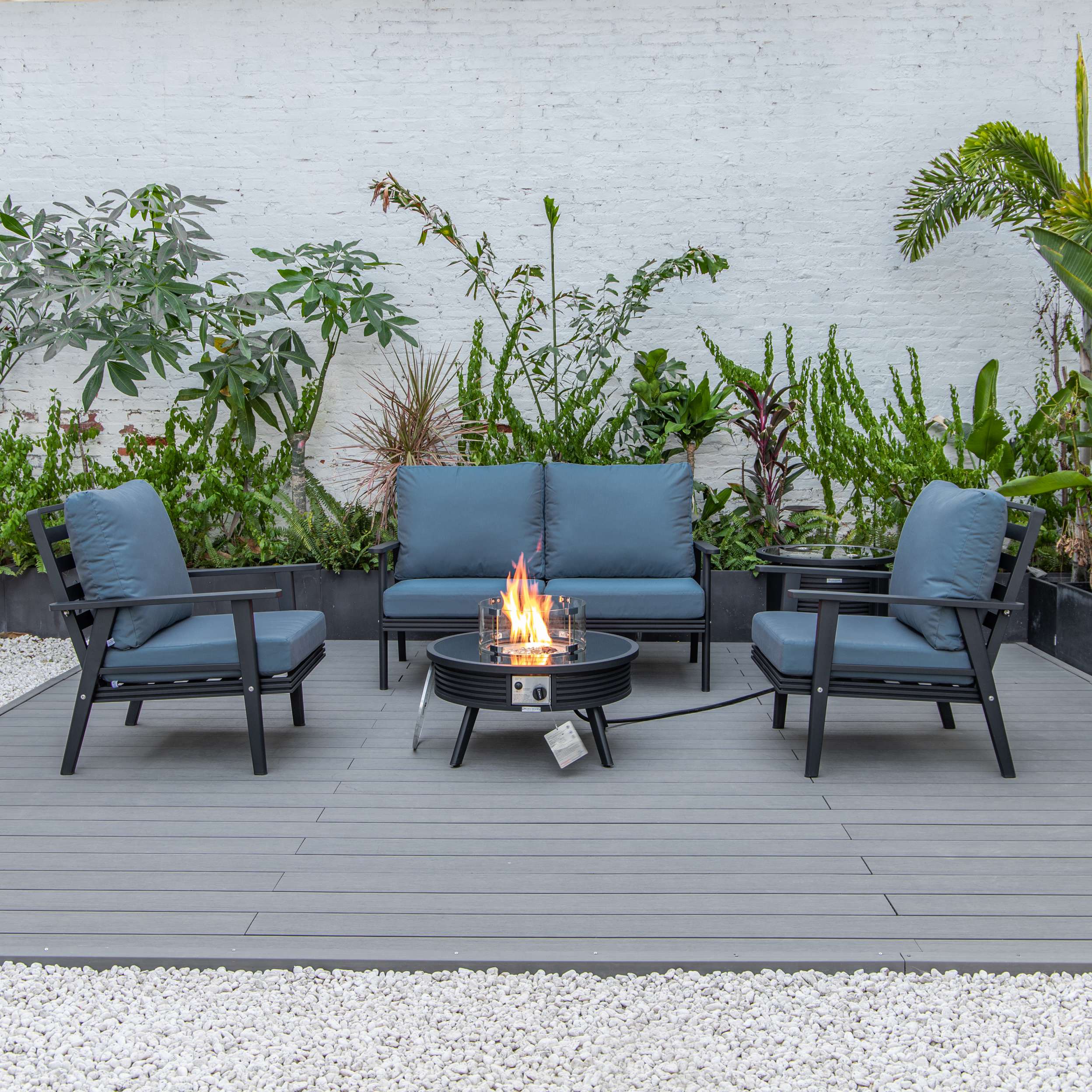 LeisureMod Walbrooke Modern Black Patio Conversation With Round Fire Pit & Tank Holder - Image 10