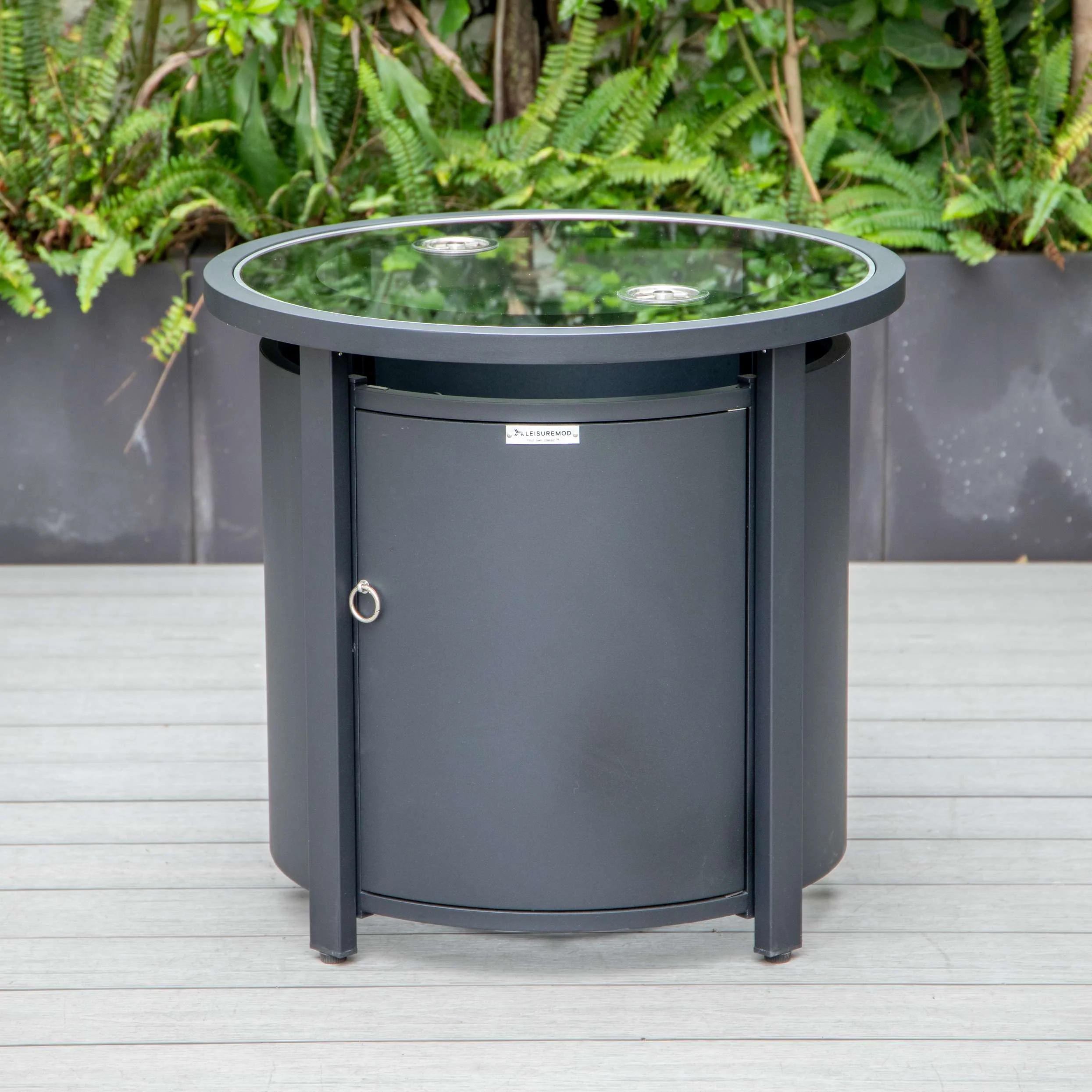 LeisureMod Walbrooke Modern Black Patio Conversation With Round Fire Pit & Tank Holder - Image 100