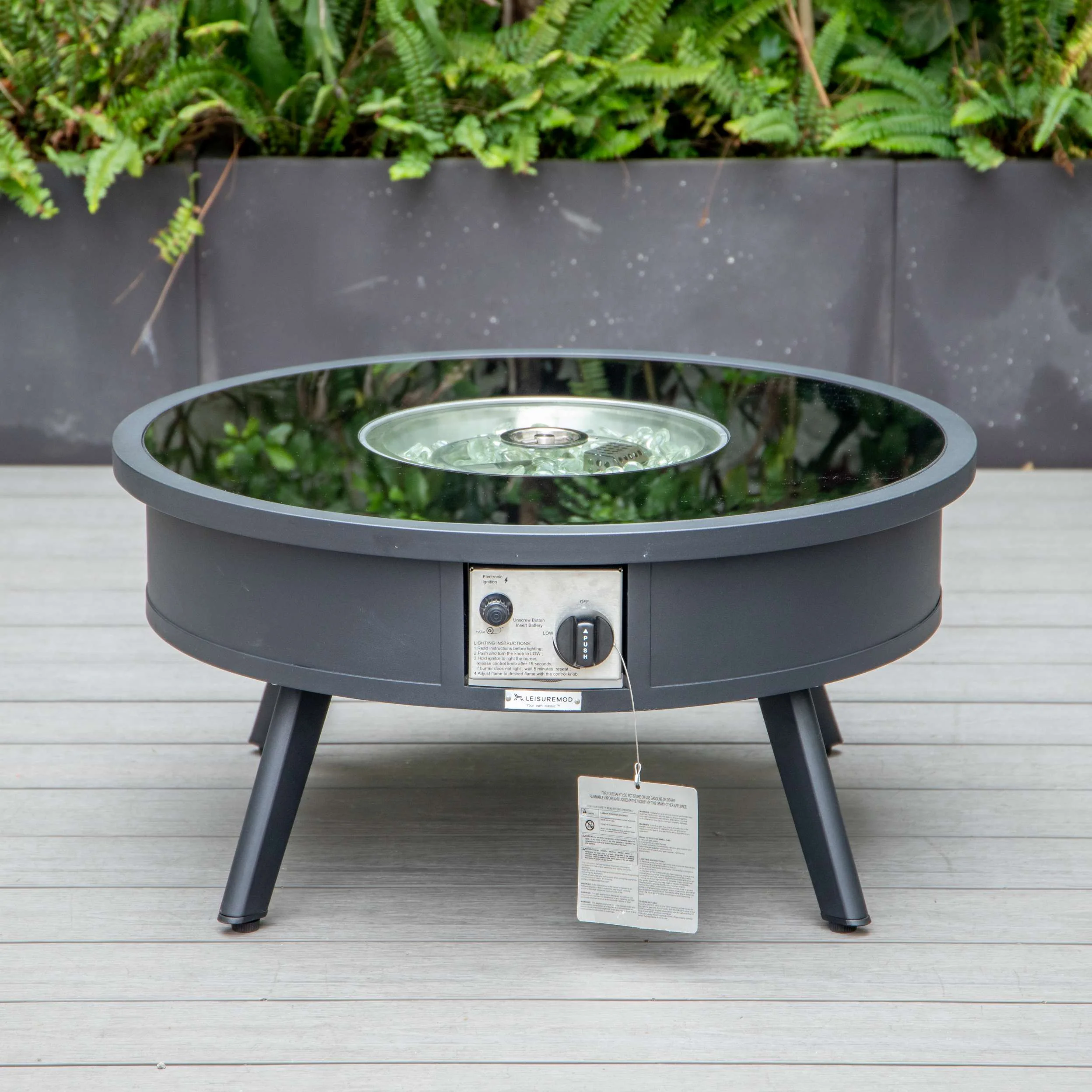 LeisureMod Walbrooke Modern Black Patio Conversation With Round Fire Pit & Tank Holder - Image 101