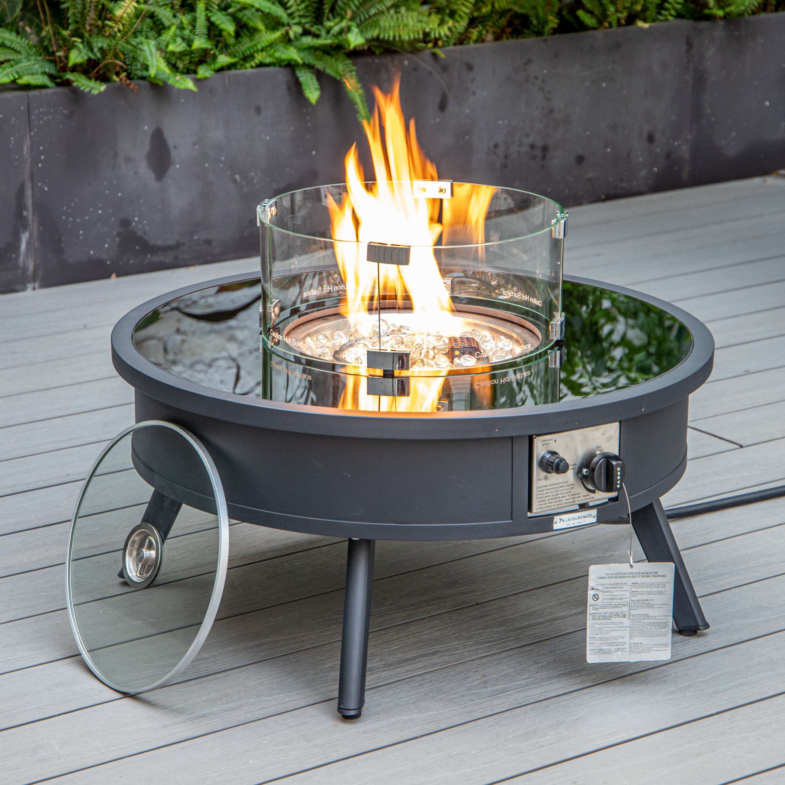 LeisureMod Walbrooke Modern Black Patio Conversation With Round Fire Pit & Tank Holder - Image 103