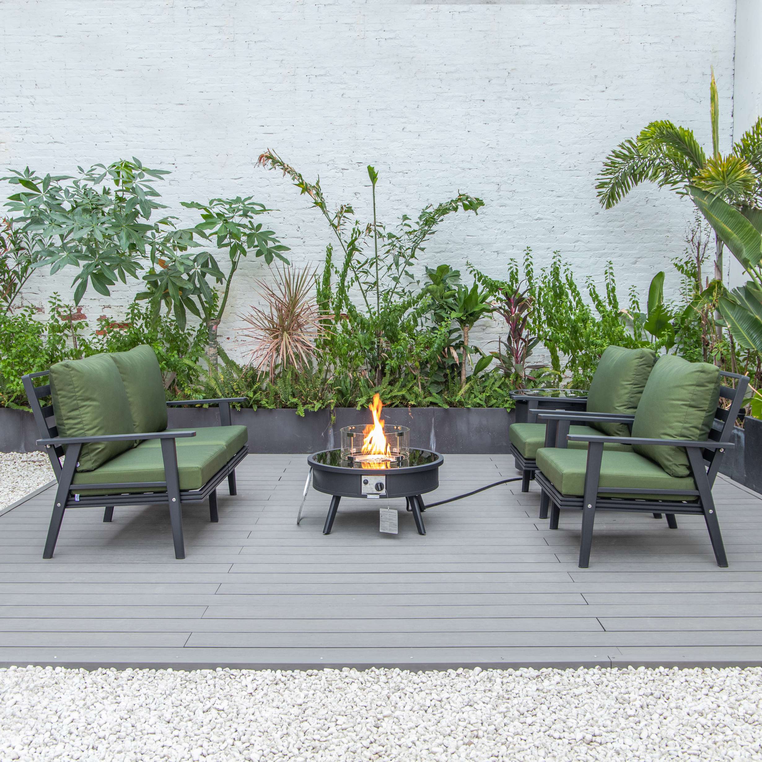 LeisureMod Walbrooke Modern Black Patio Conversation With Round Fire Pit & Tank Holder - Image 46