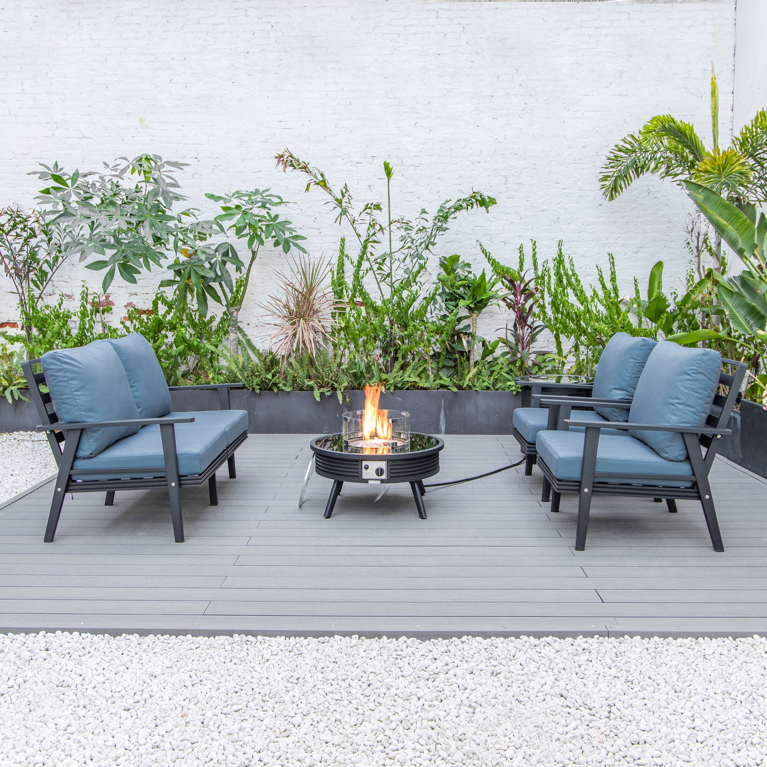 LeisureMod Walbrooke Modern Black Patio Conversation With Round Fire Pit & Tank Holder - Image 7