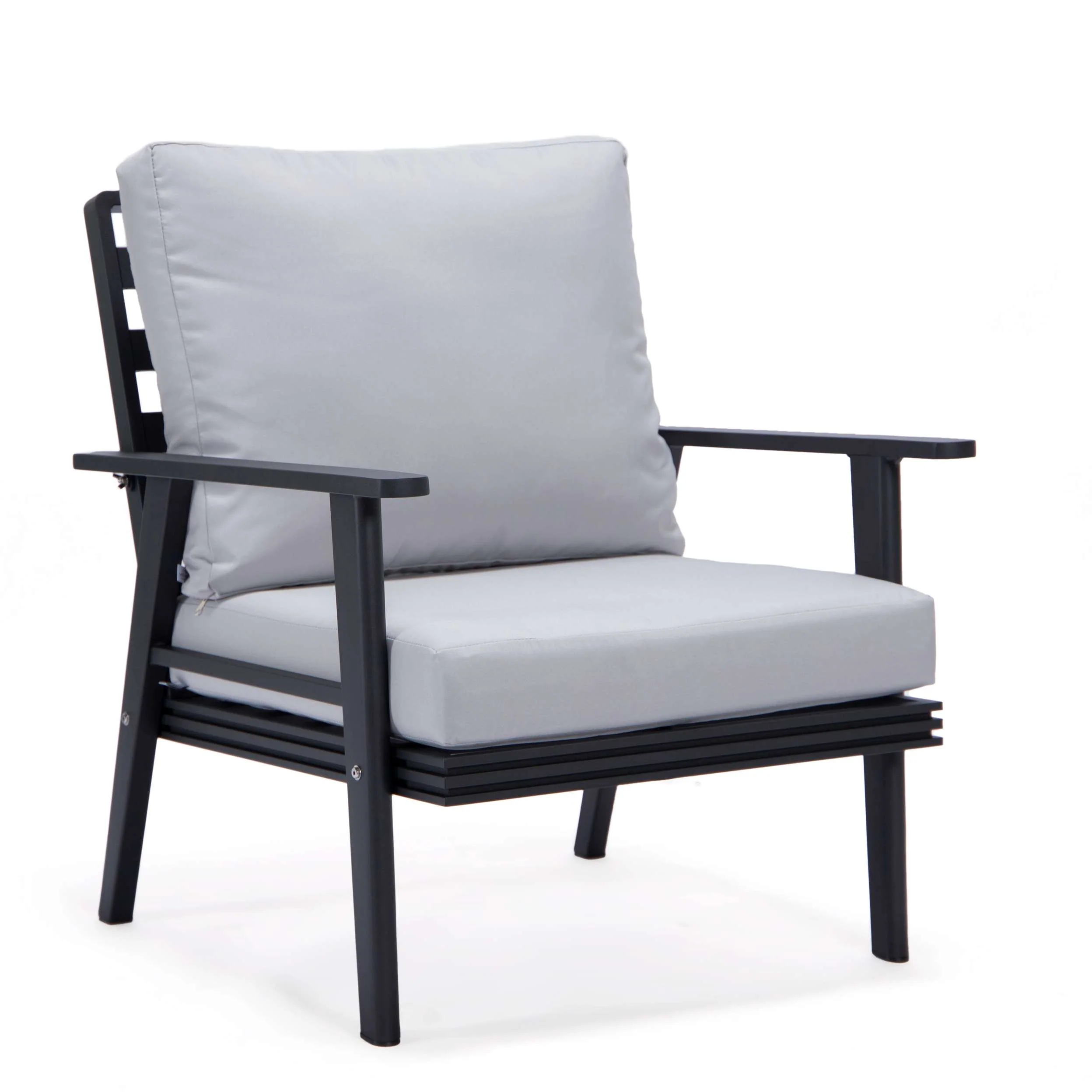 LeisureMod Walbrooke Modern Black Patio Conversation With Round Fire Pit With Slats Design & Tank Holder - Image 45