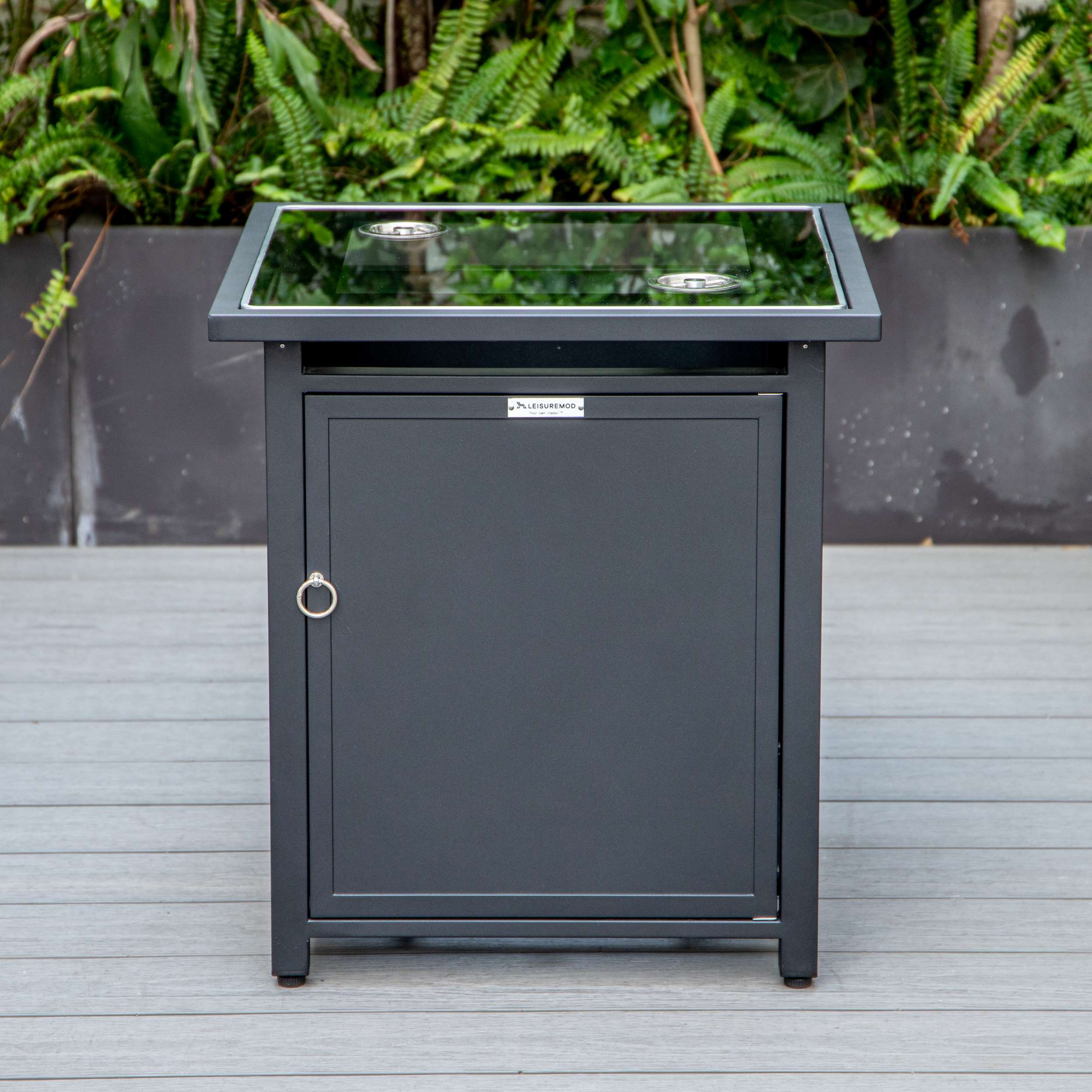 LeisureMod Walbrooke Modern Black Patio Conversation With Square Fire Pit & Tank Holder - Image 11