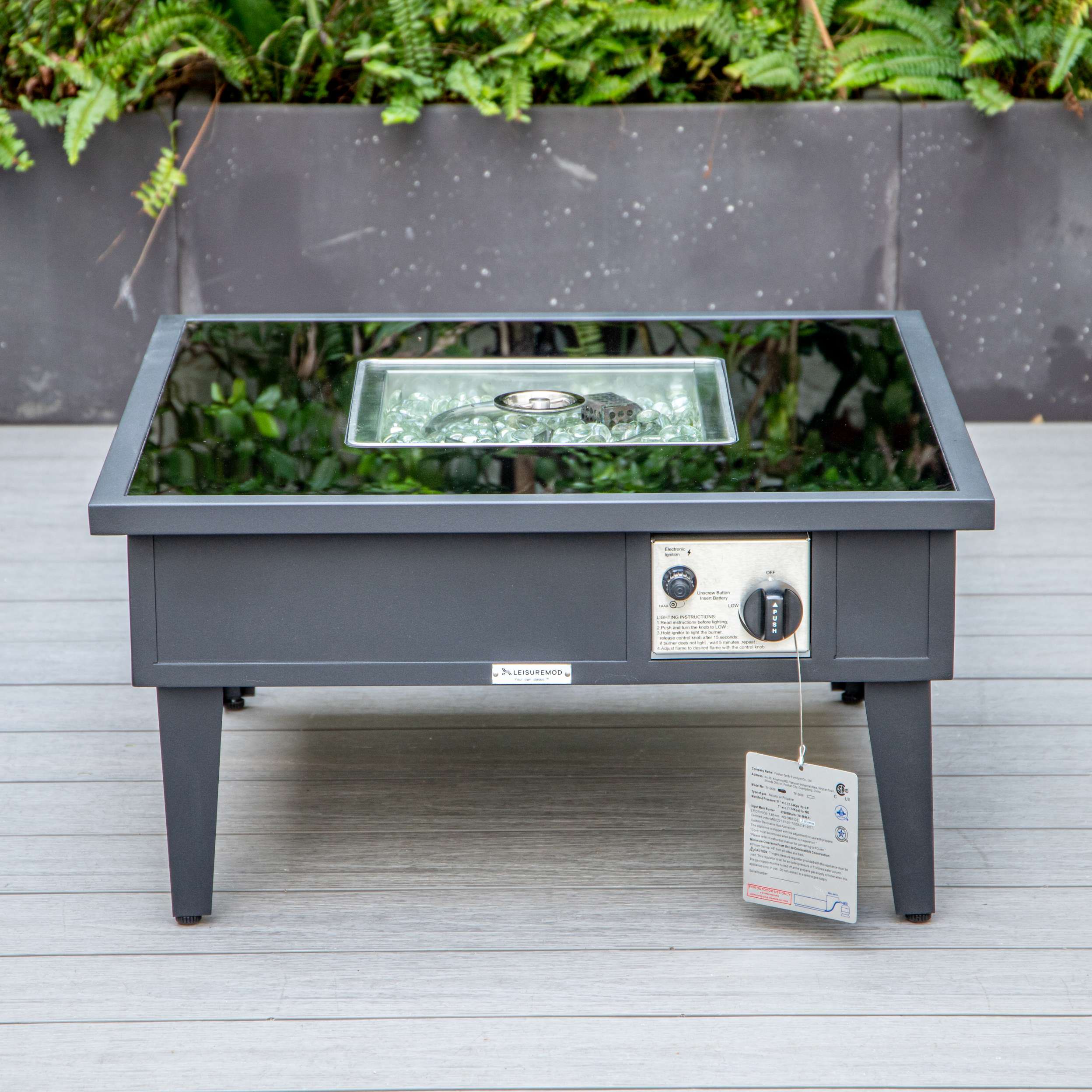 LeisureMod Walbrooke Modern Black Patio Conversation With Square Fire Pit & Tank Holder - Image 12