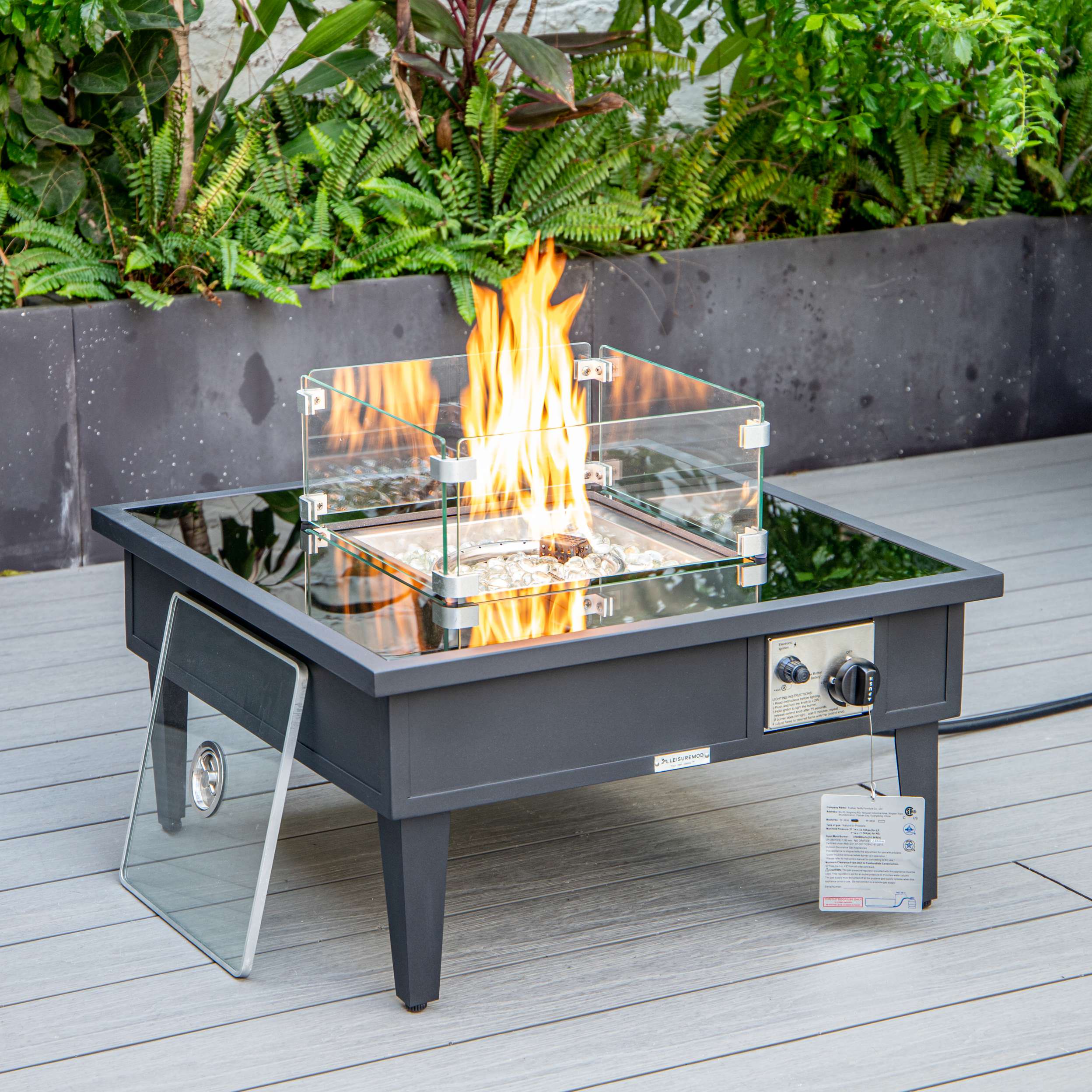 LeisureMod Walbrooke Modern Black Patio Conversation With Square Fire Pit & Tank Holder - Image 13
