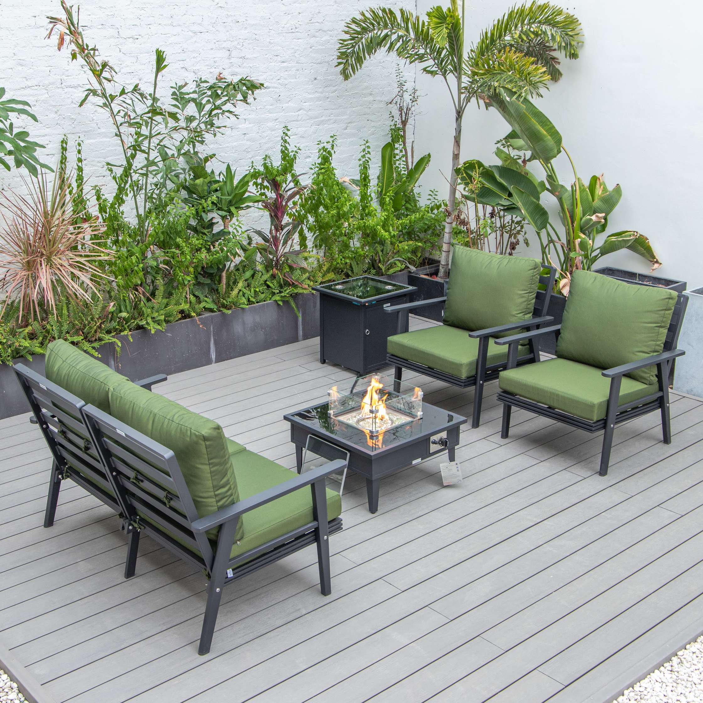 LeisureMod Walbrooke Modern Black Patio Conversation With Square Fire Pit & Tank Holder - Image 24