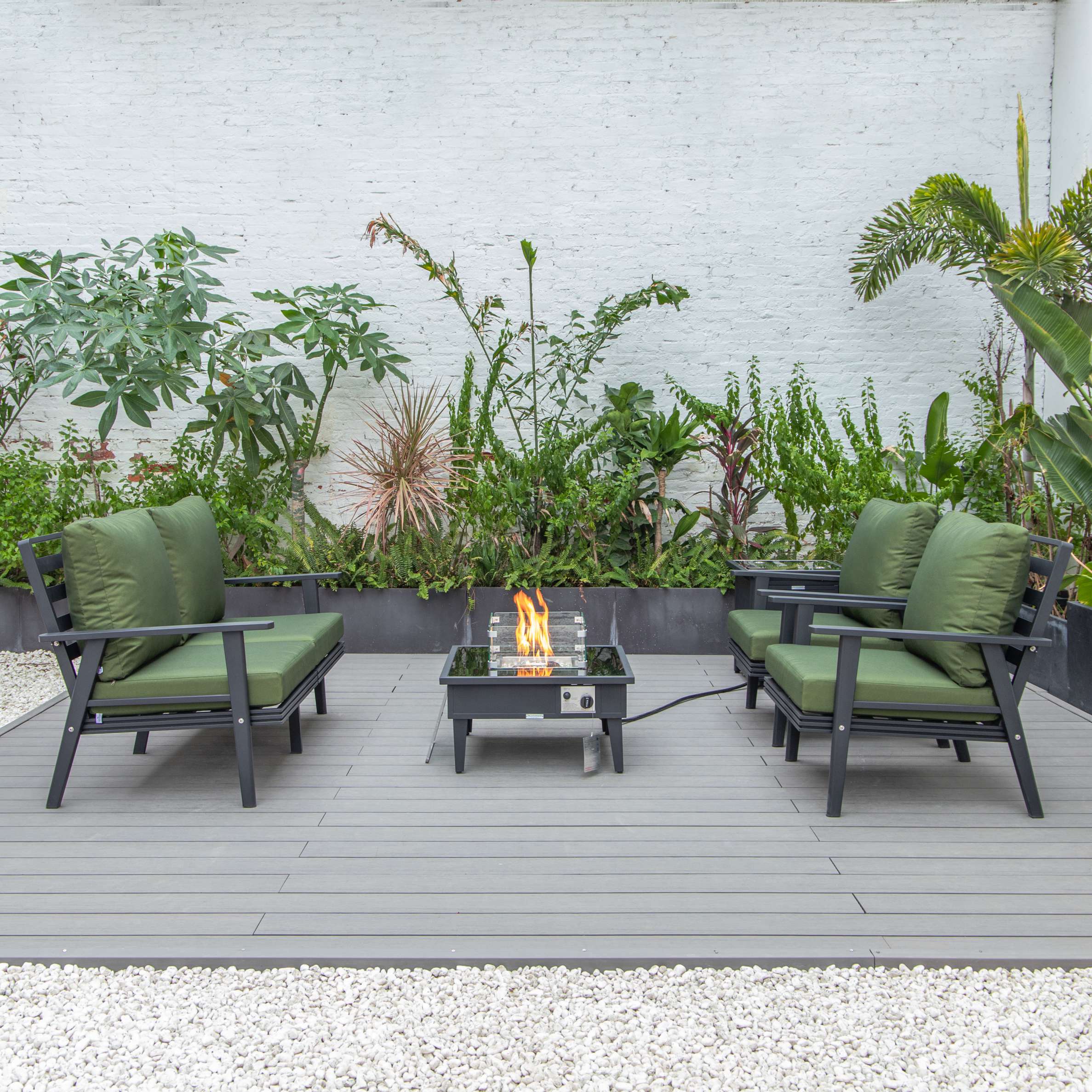 LeisureMod Walbrooke Modern Black Patio Conversation With Square Fire Pit & Tank Holder - Image 25
