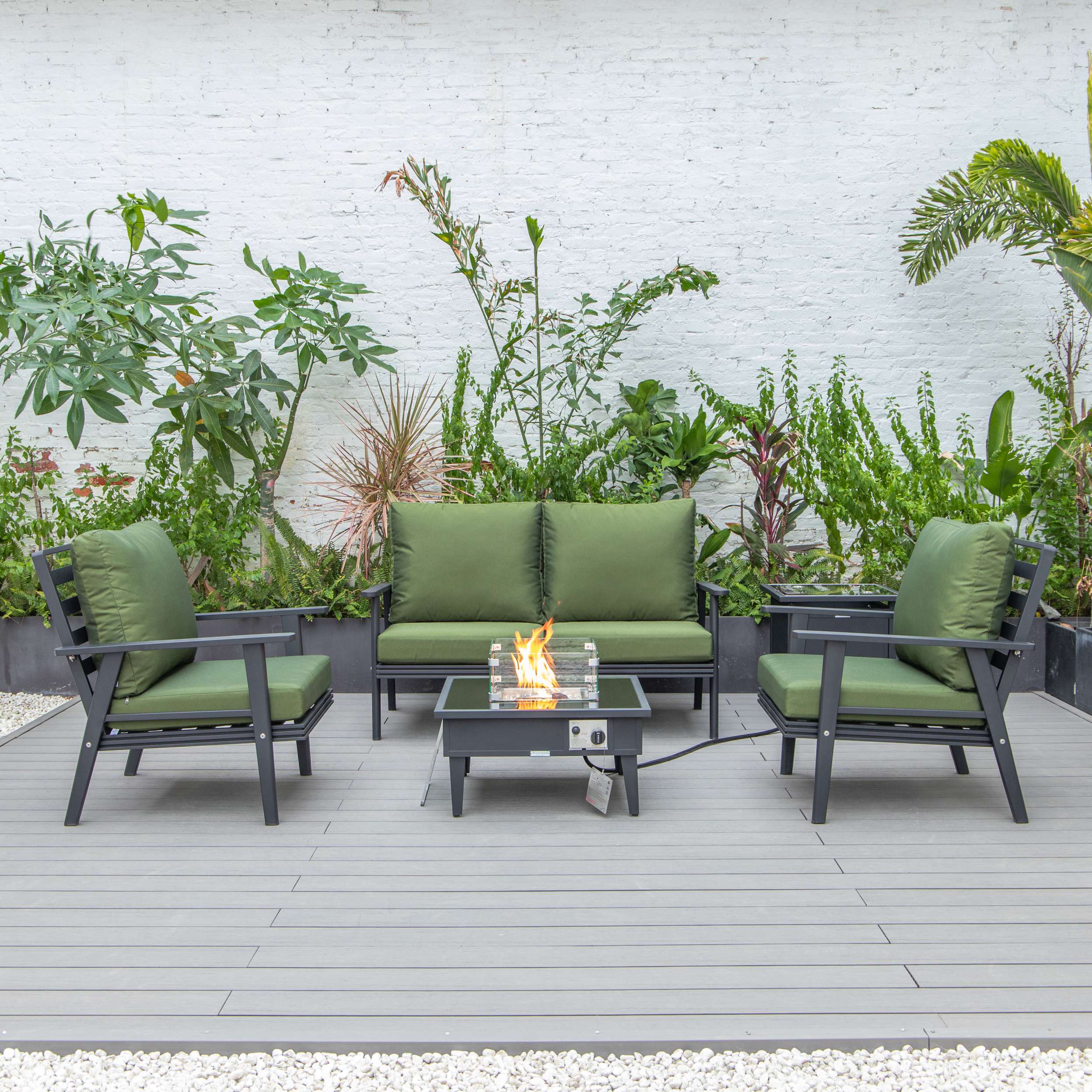 LeisureMod Walbrooke Modern Black Patio Conversation With Square Fire Pit & Tank Holder - Image 28