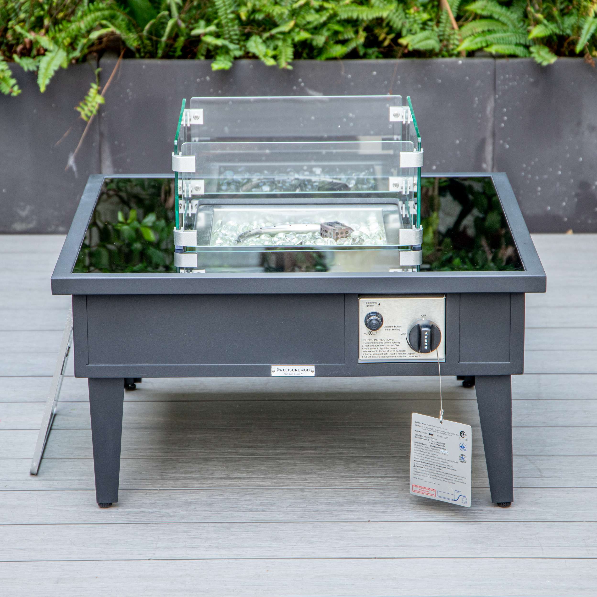 LeisureMod Walbrooke Modern Black Patio Conversation With Square Fire Pit & Tank Holder - Image 35