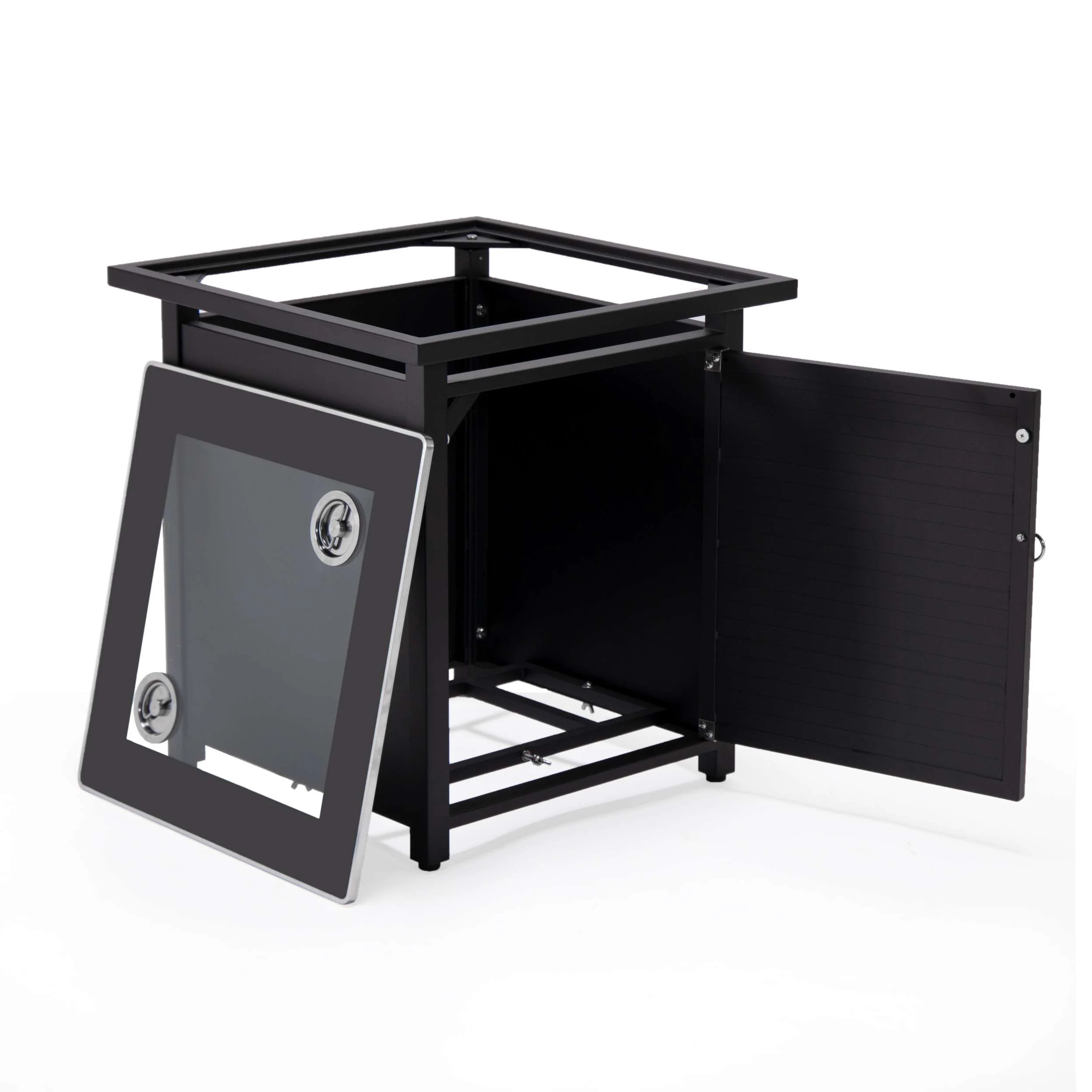 LeisureMod Walbrooke Modern Black Patio Conversation With Square Fire Pit With Slats Design & Tank Holder - Image 12