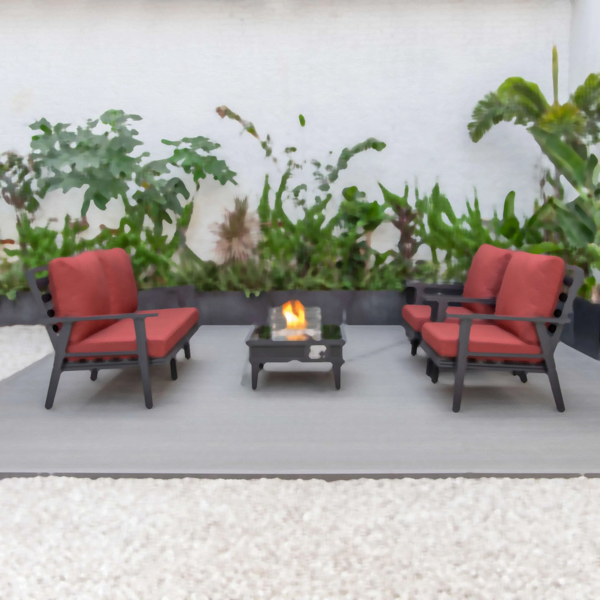 LeisureMod Walbrooke Modern Black Patio Conversation With Square Fire Pit With Slats Design & Tank Holder - Image 89