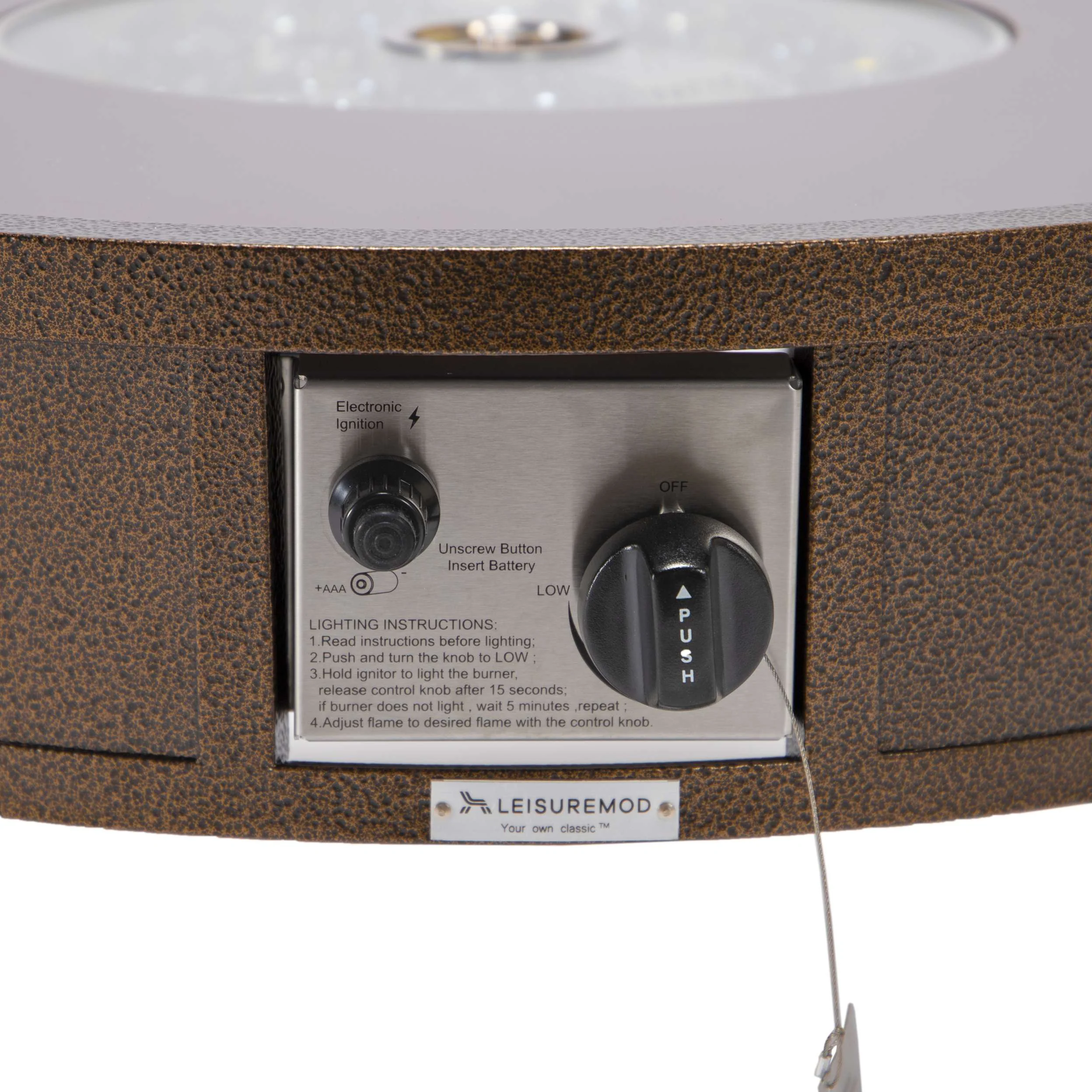 LeisureMod Walbrooke Modern Brown Patio Conversation With Round Fire Pit & Tank Holder - Image 109