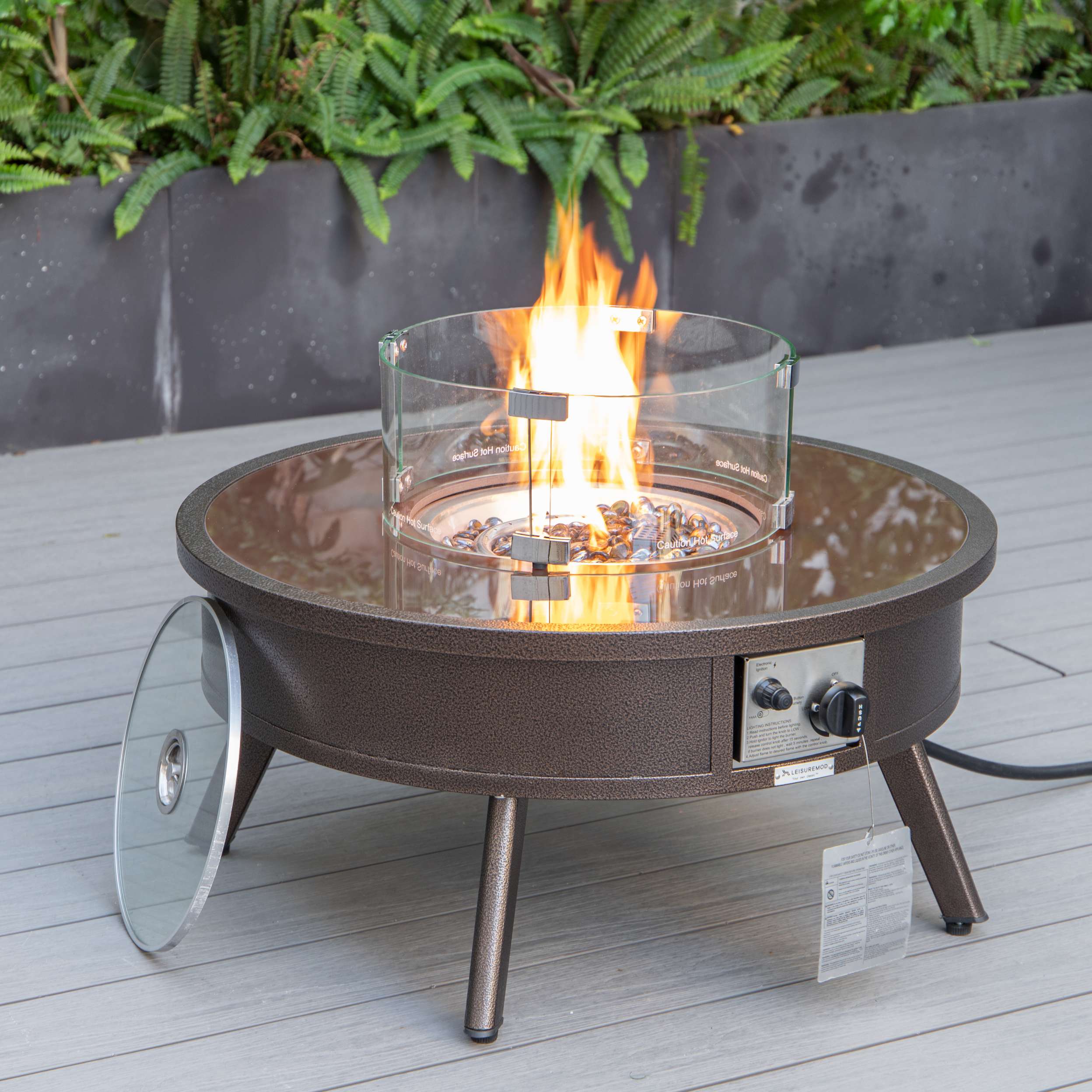LeisureMod Walbrooke Modern Brown Patio Conversation With Round Fire Pit & Tank Holder - Image 121