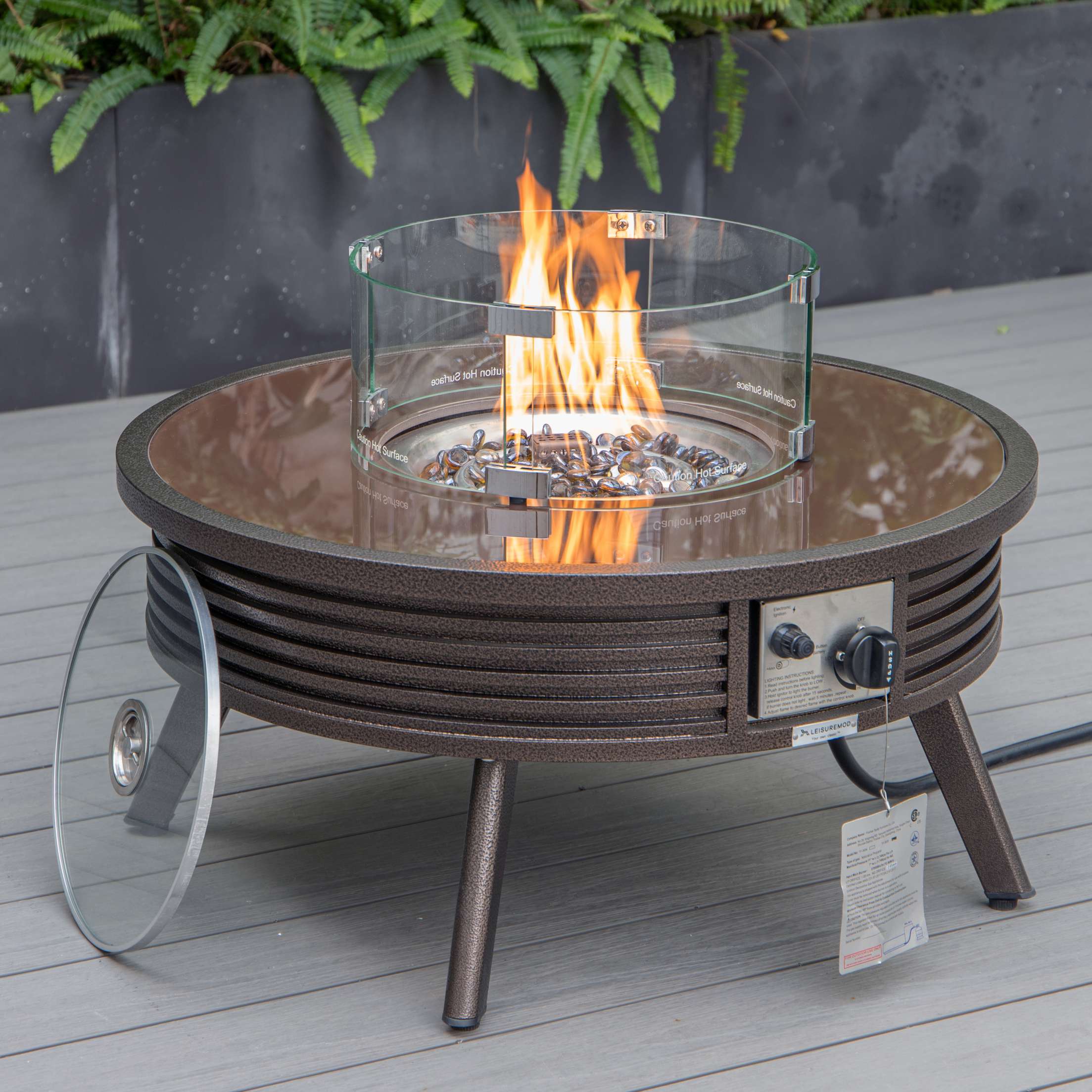 LeisureMod Walbrooke Modern Brown Patio Conversation With Round Fire Pit & Tank Holder - Image 23