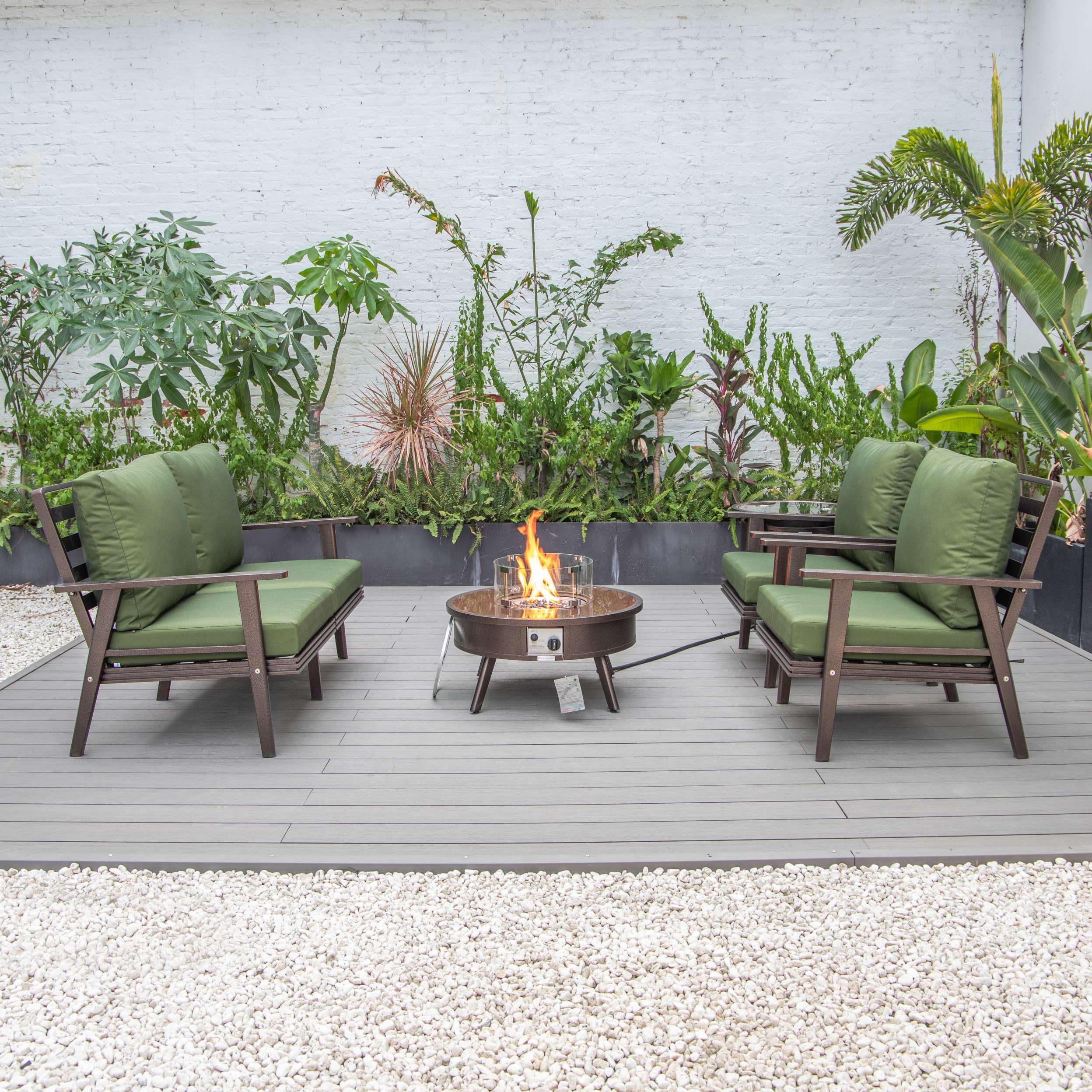 LeisureMod Walbrooke Modern Brown Patio Conversation With Round Fire Pit & Tank Holder - Image 92