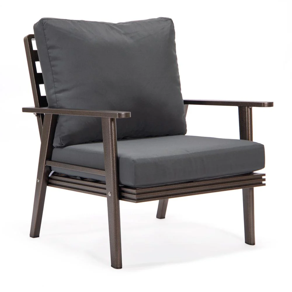 LeisureMod Walbrooke Modern Brown Patio Conversation With Round Fire Pit With Slats Design & Tank Holder - Image 4