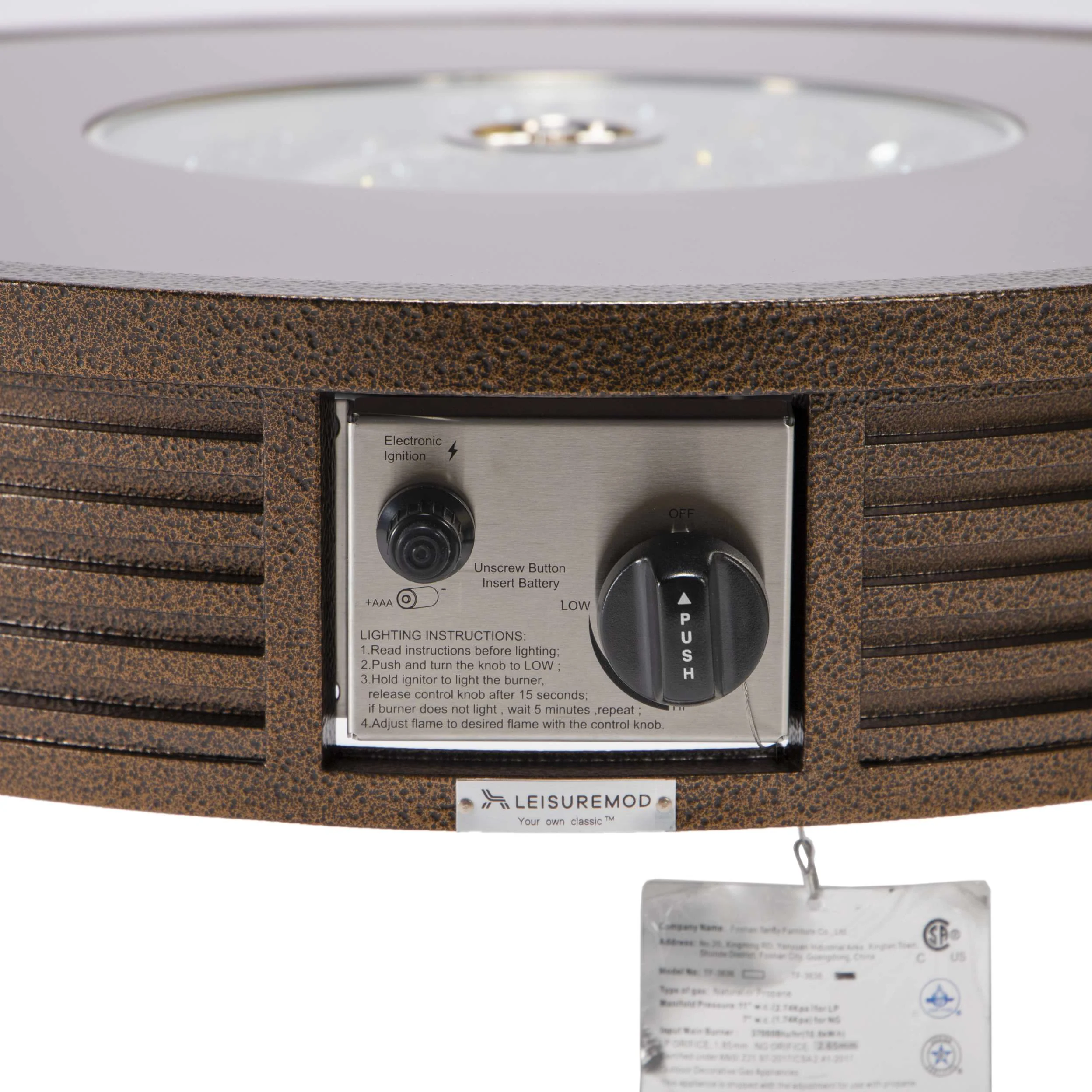 LeisureMod Walbrooke Modern Brown Patio Conversation With Round Fire Pit With Slats Design & Tank Holder - Image 50
