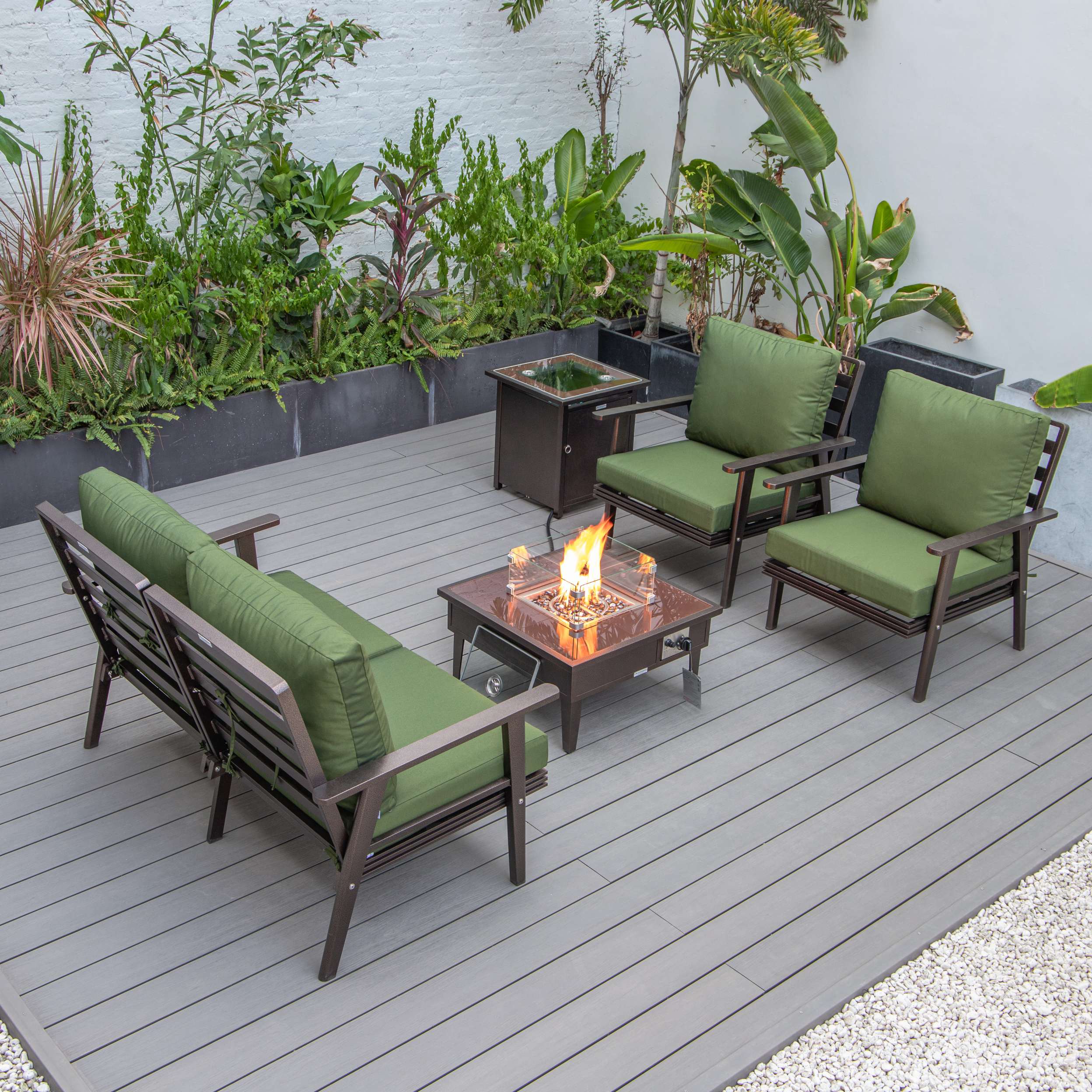 LeisureMod Walbrooke Modern Brown Patio Conversation With Square Fire Pit & Tank Holder - Image 146