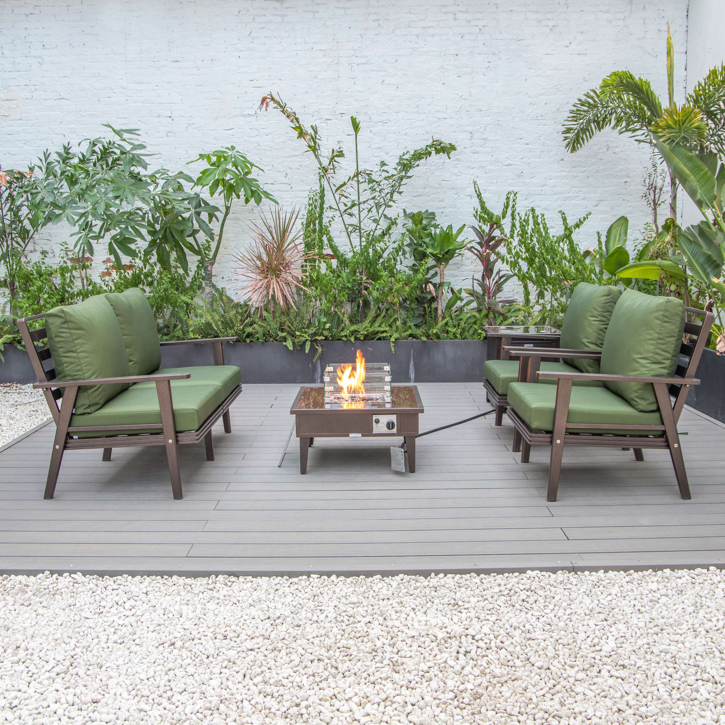 LeisureMod Walbrooke Modern Brown Patio Conversation With Square Fire Pit & Tank Holder - Image 147