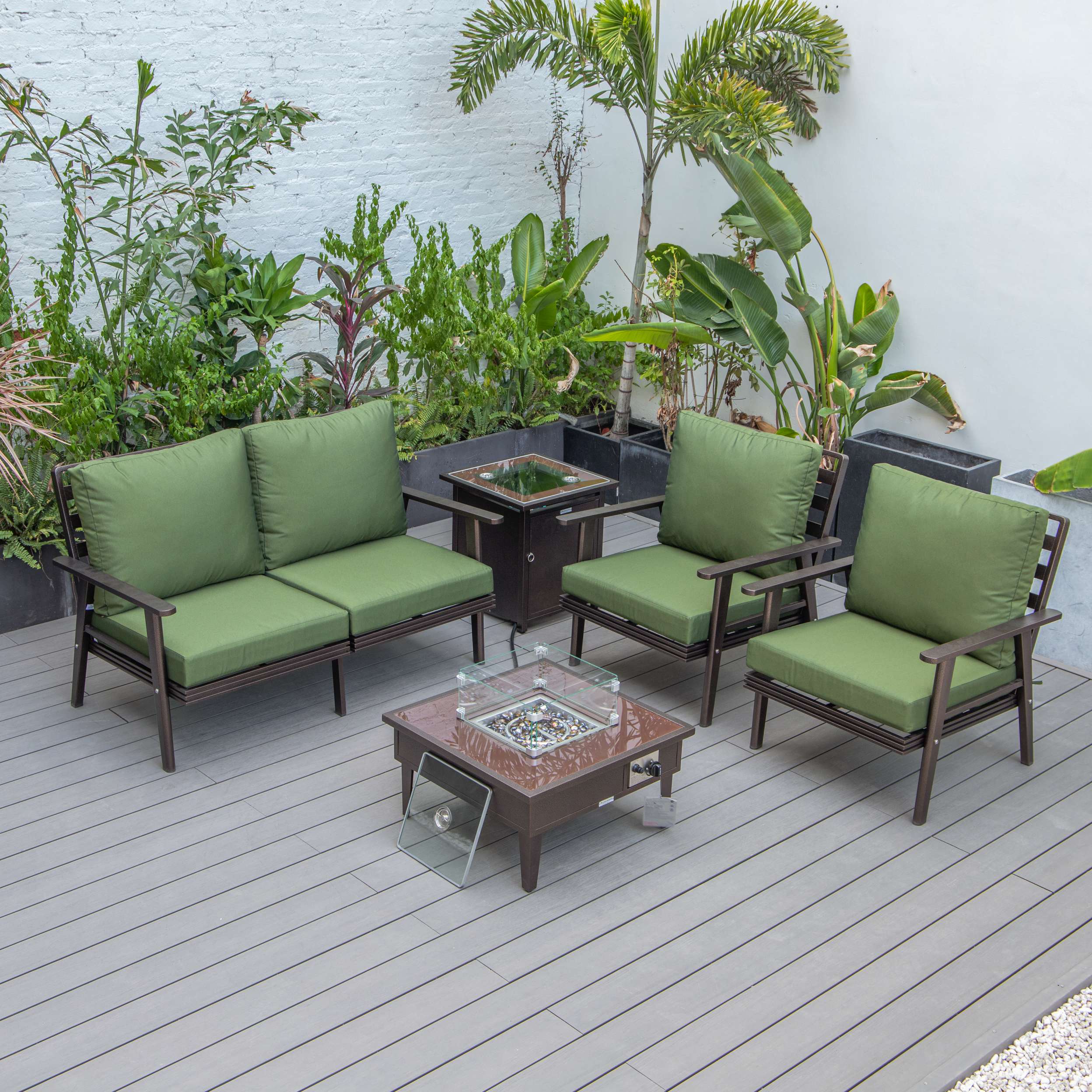 LeisureMod Walbrooke Modern Brown Patio Conversation With Square Fire Pit & Tank Holder - Image 148