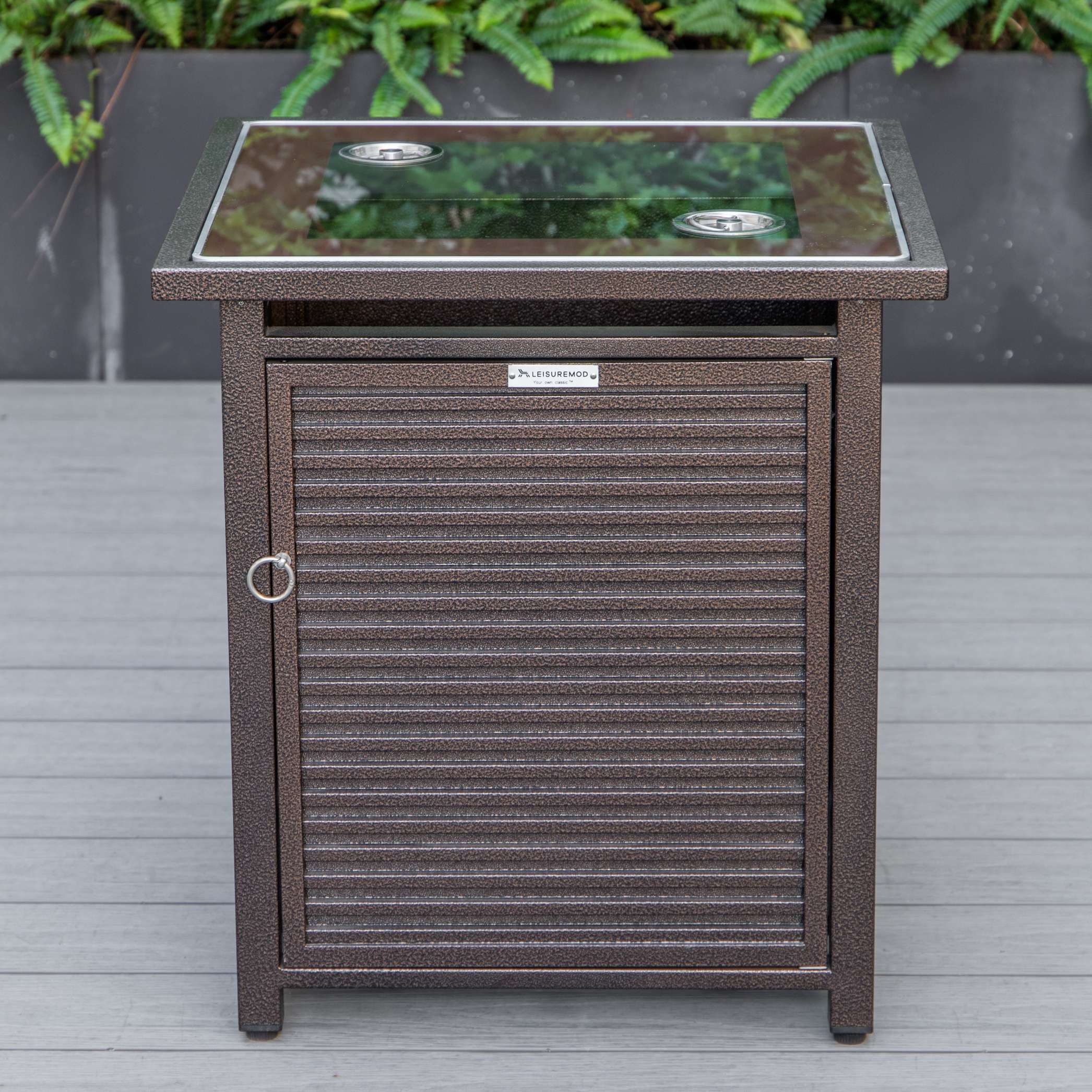 LeisureMod Walbrooke Modern Brown Patio Conversation With Square Fire Pit & Tank Holder - Image 15