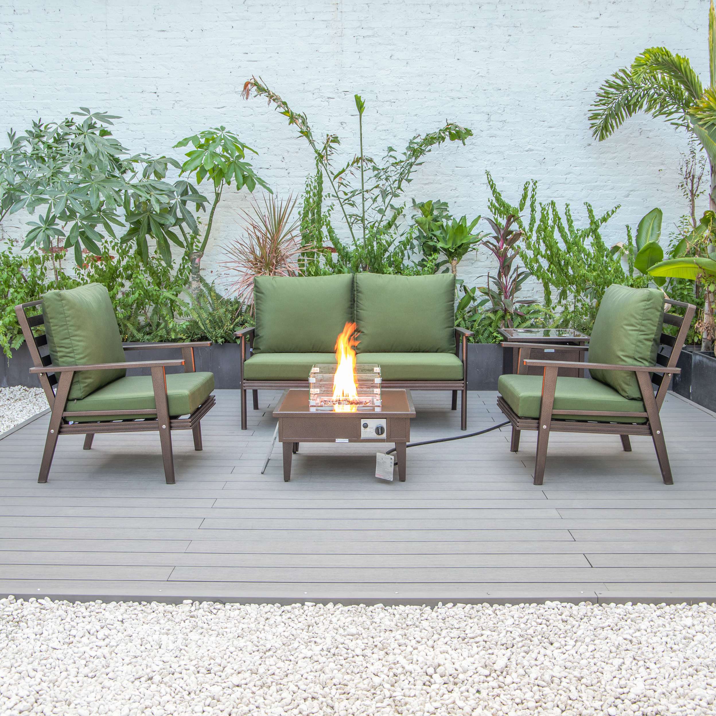 LeisureMod Walbrooke Modern Brown Patio Conversation With Square Fire Pit & Tank Holder - Image 150