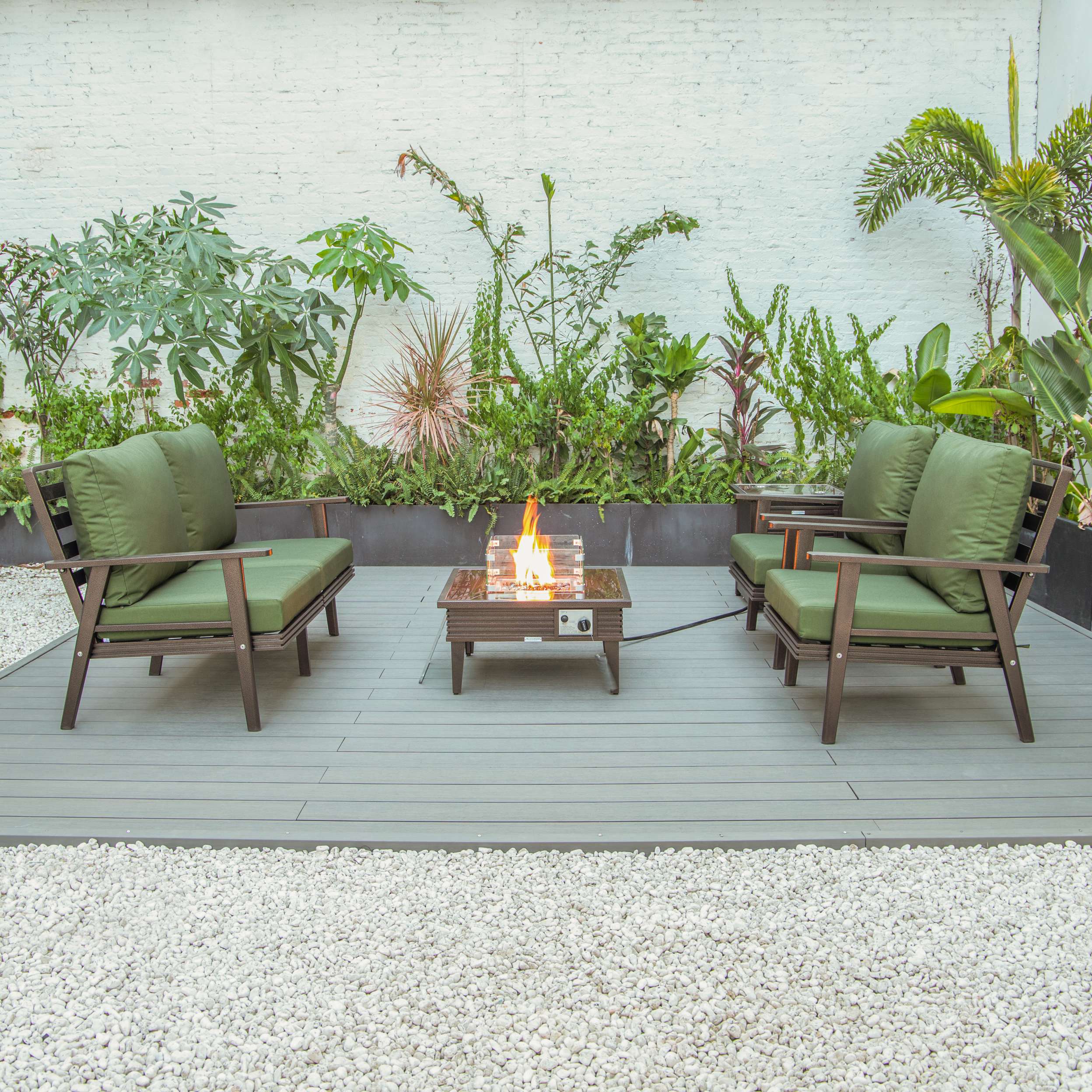 LeisureMod Walbrooke Modern Brown Patio Conversation With Square Fire Pit & Tank Holder - Image 151