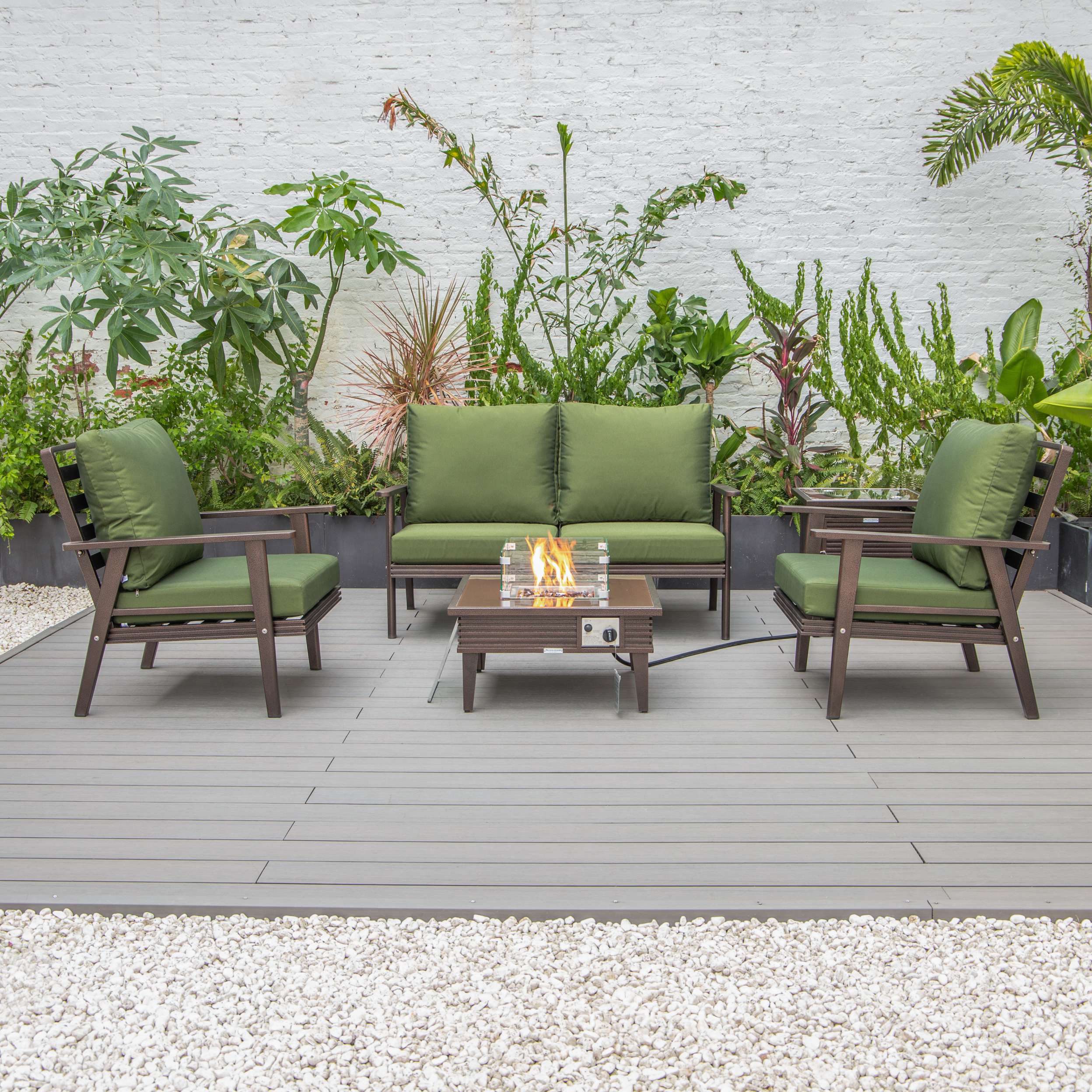 LeisureMod Walbrooke Modern Brown Patio Conversation With Square Fire Pit & Tank Holder - Image 155