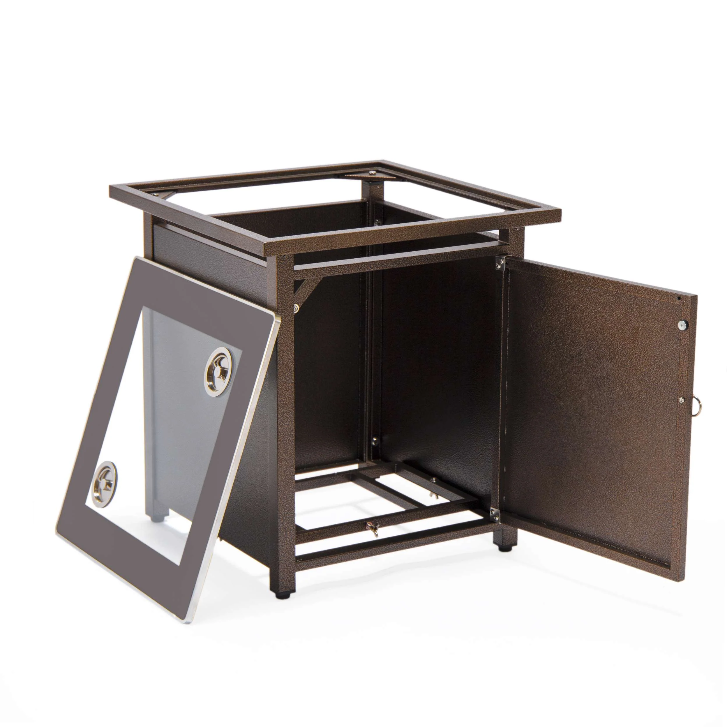 LeisureMod Walbrooke Modern Brown Patio Conversation With Square Fire Pit & Tank Holder - Image 31