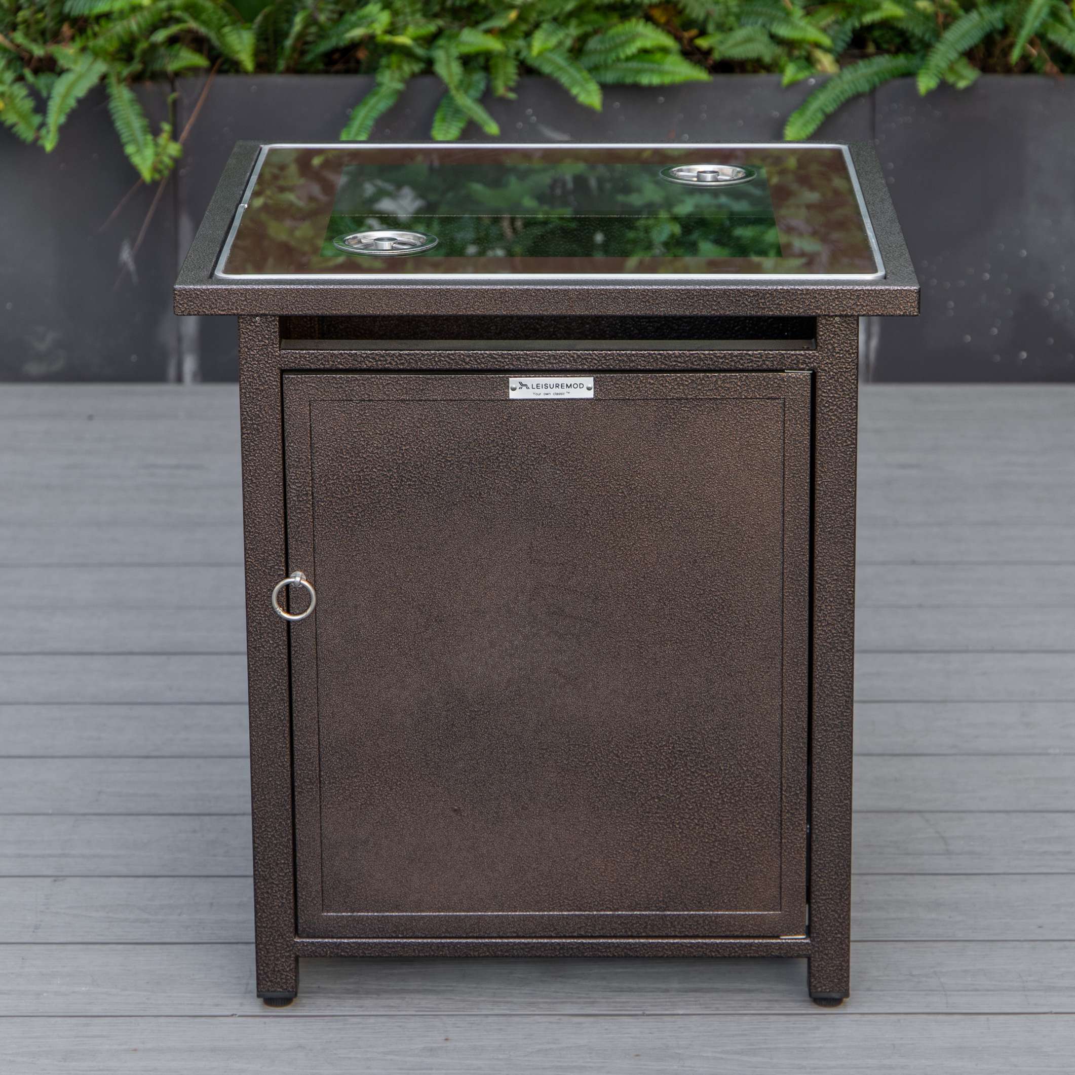 LeisureMod Walbrooke Modern Brown Patio Conversation With Square Fire Pit & Tank Holder - Image 78