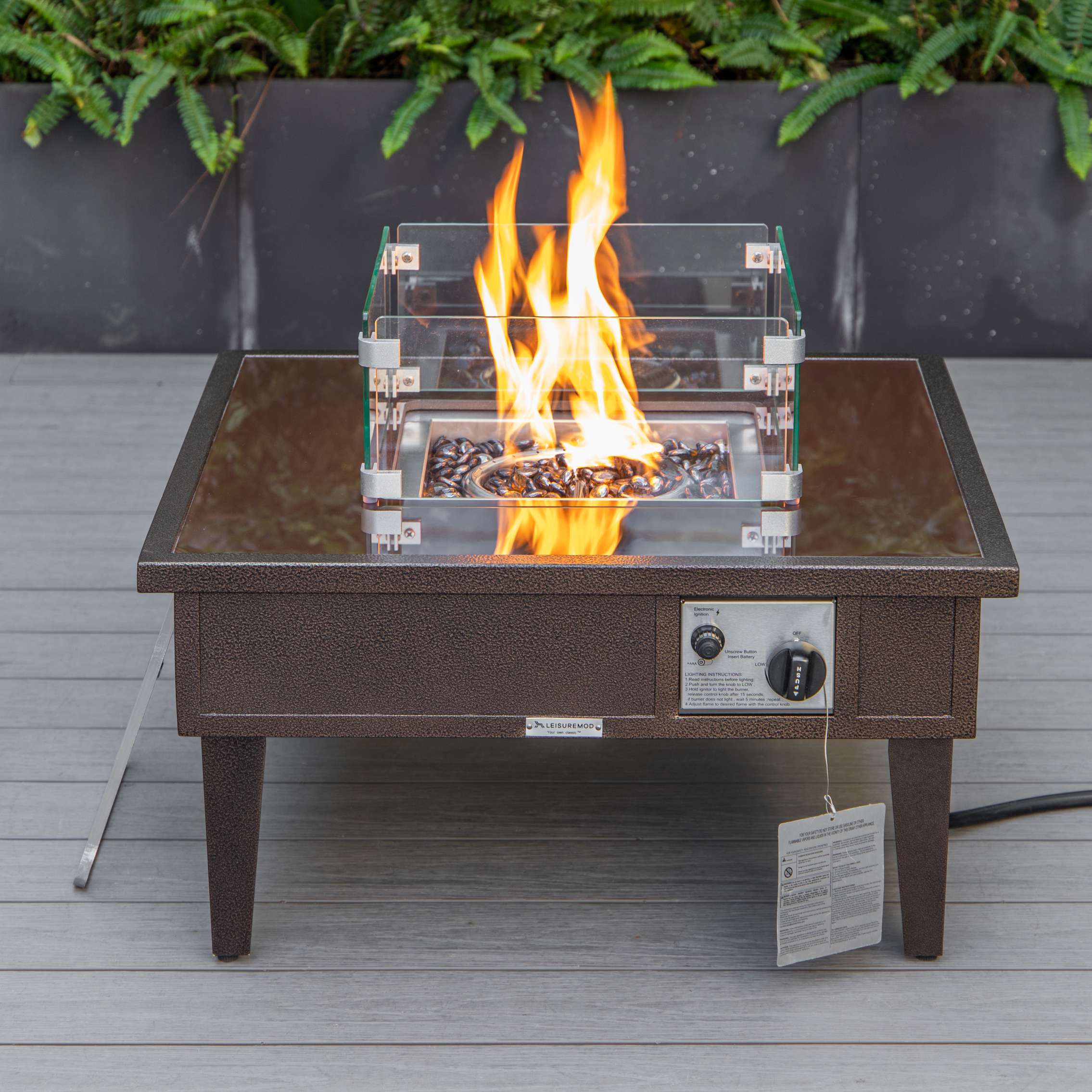 LeisureMod Walbrooke Modern Brown Patio Conversation With Square Fire Pit & Tank Holder - Image 88
