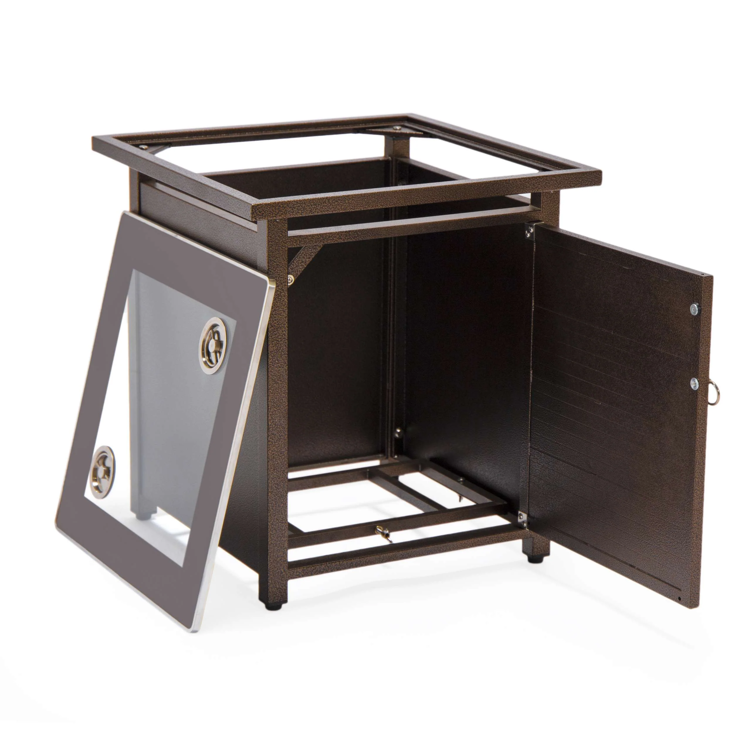 LeisureMod Walbrooke Modern Brown Patio Conversation With Square Fire Pit With Slats Design & Tank Holder - Image 80
