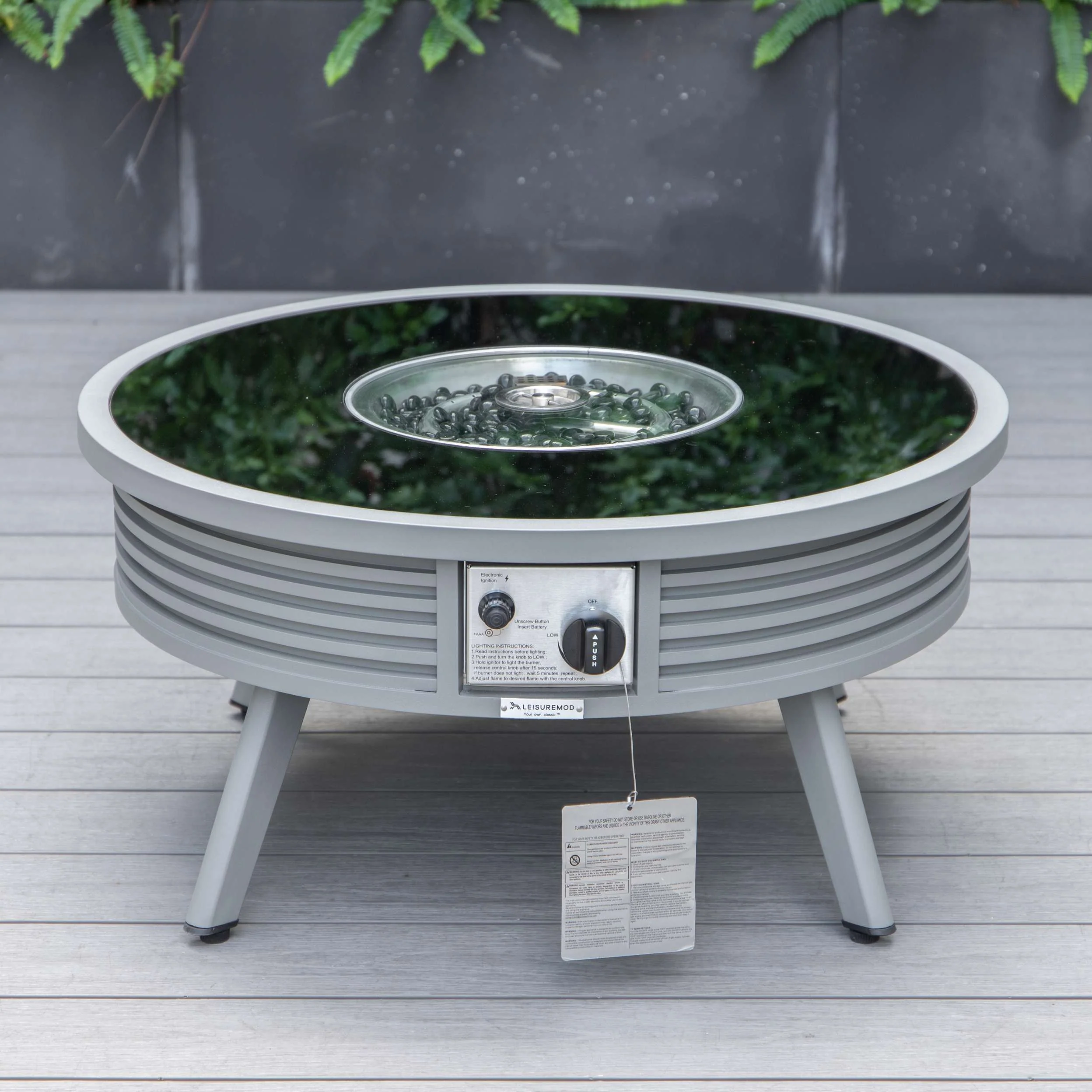 LeisureMod Walbrooke Modern Grey Patio Conversation With Round Fire Pit & Tank Holder - Image 11