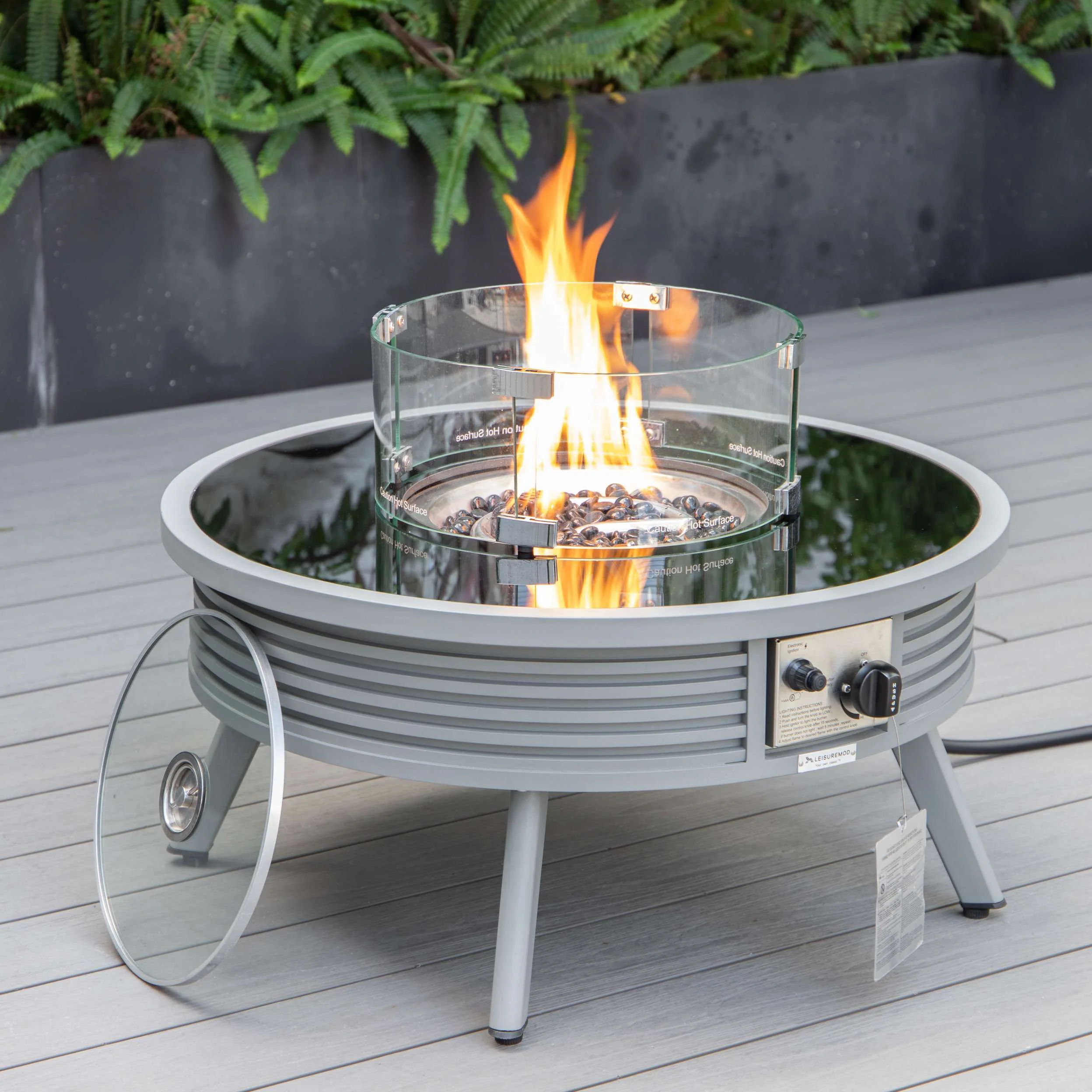 LeisureMod Walbrooke Modern Grey Patio Conversation With Round Fire Pit & Tank Holder - Image 12