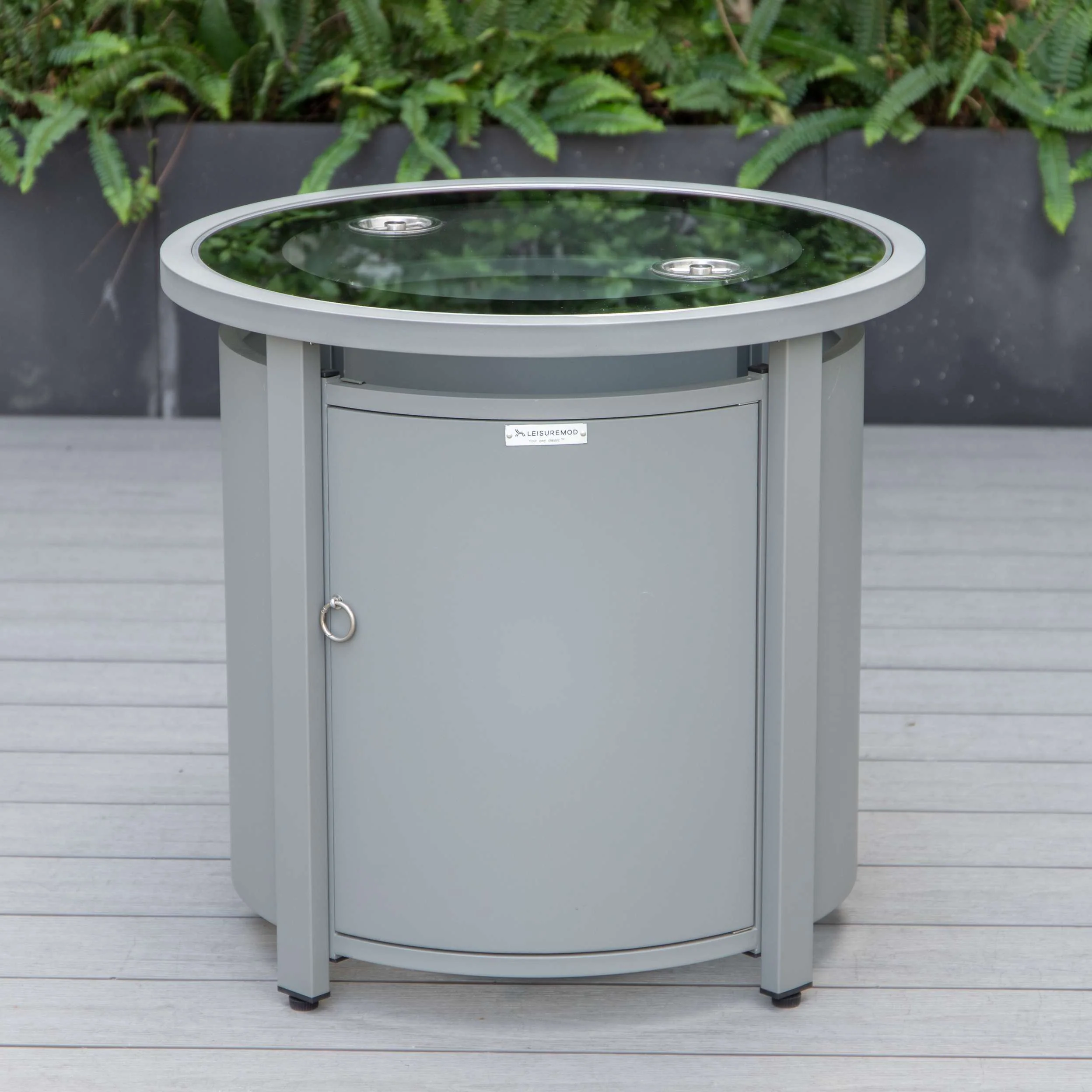 LeisureMod Walbrooke Modern Grey Patio Conversation With Round Fire Pit & Tank Holder - Image 13