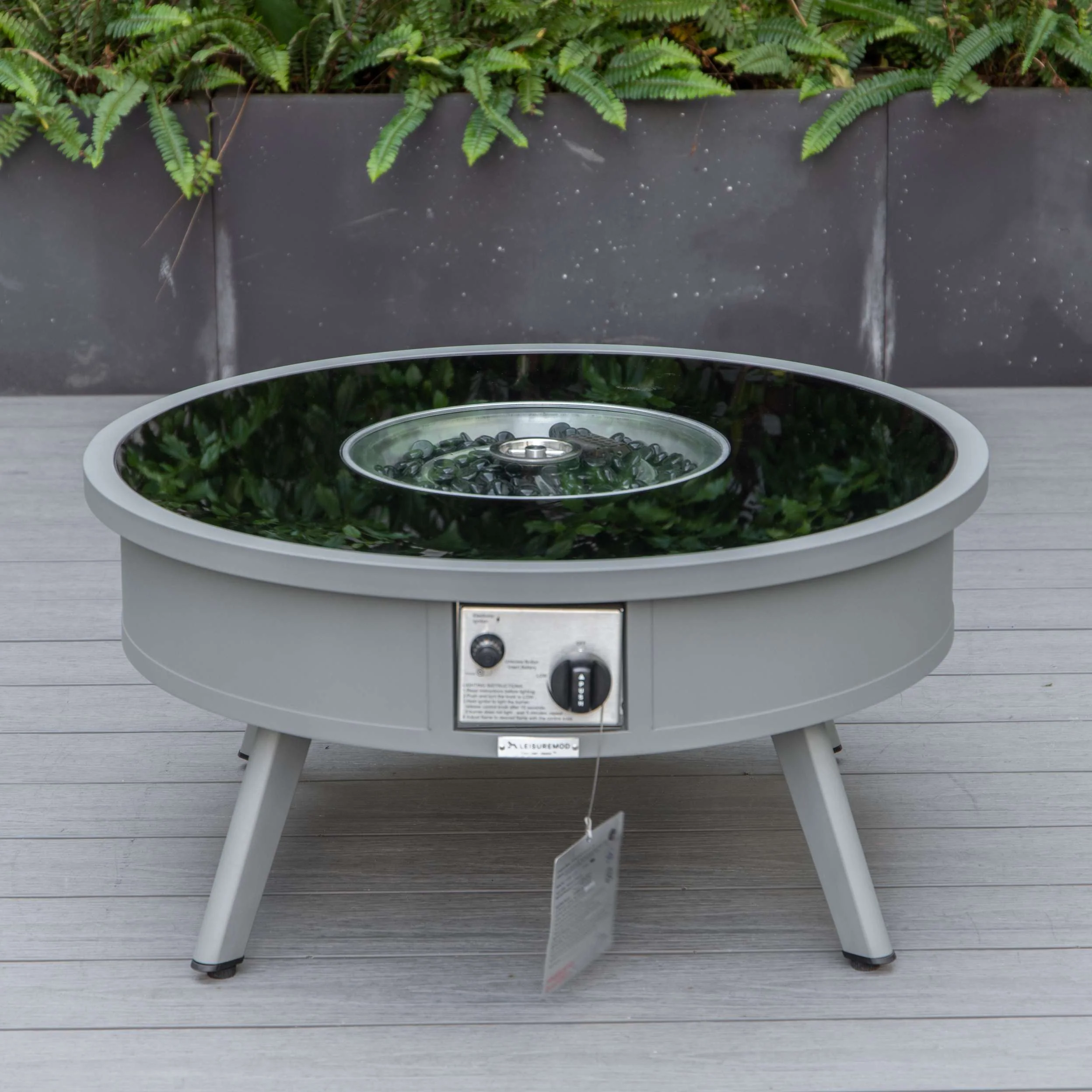 LeisureMod Walbrooke Modern Grey Patio Conversation With Round Fire Pit & Tank Holder - Image 14