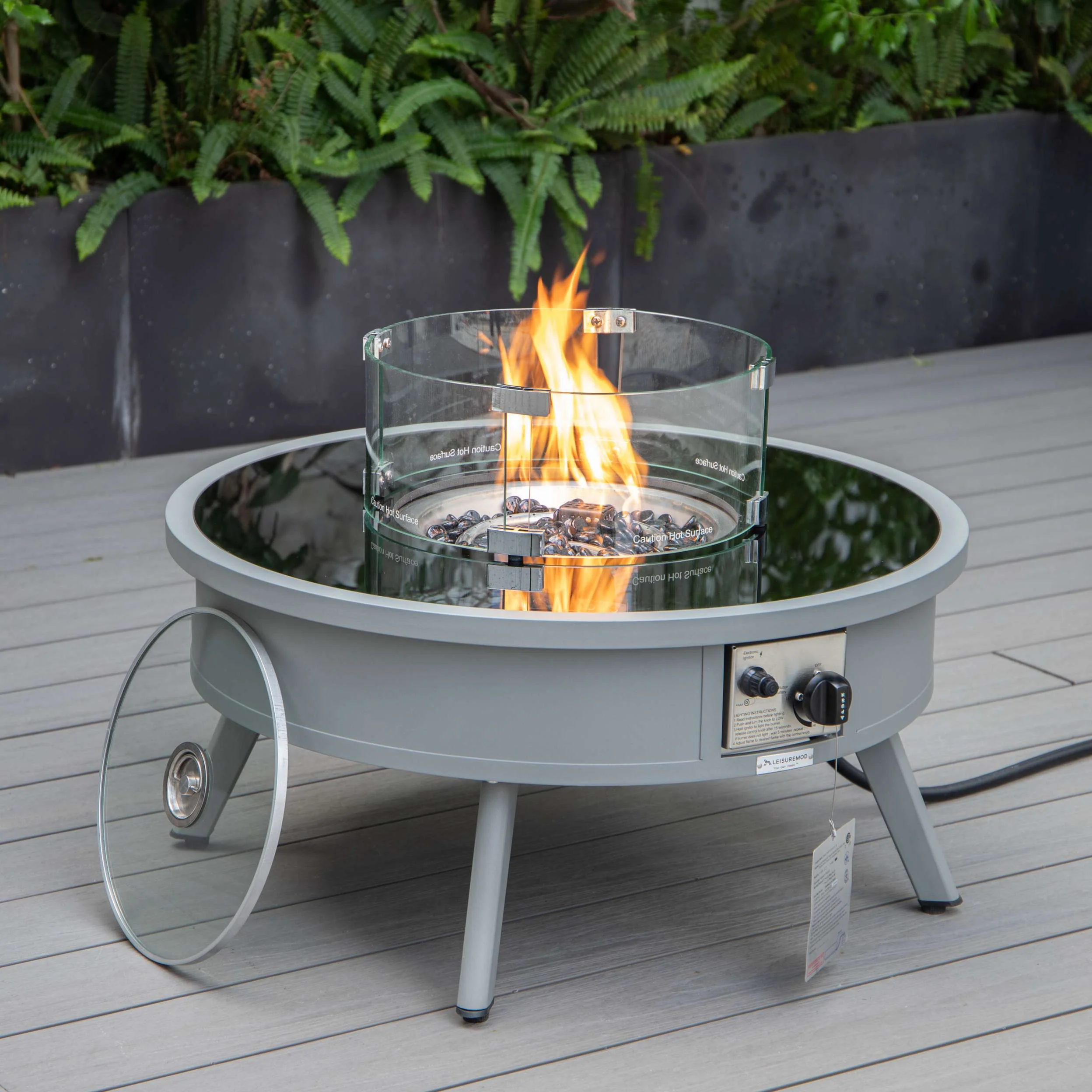 LeisureMod Walbrooke Modern Grey Patio Conversation With Round Fire Pit & Tank Holder - Image 16