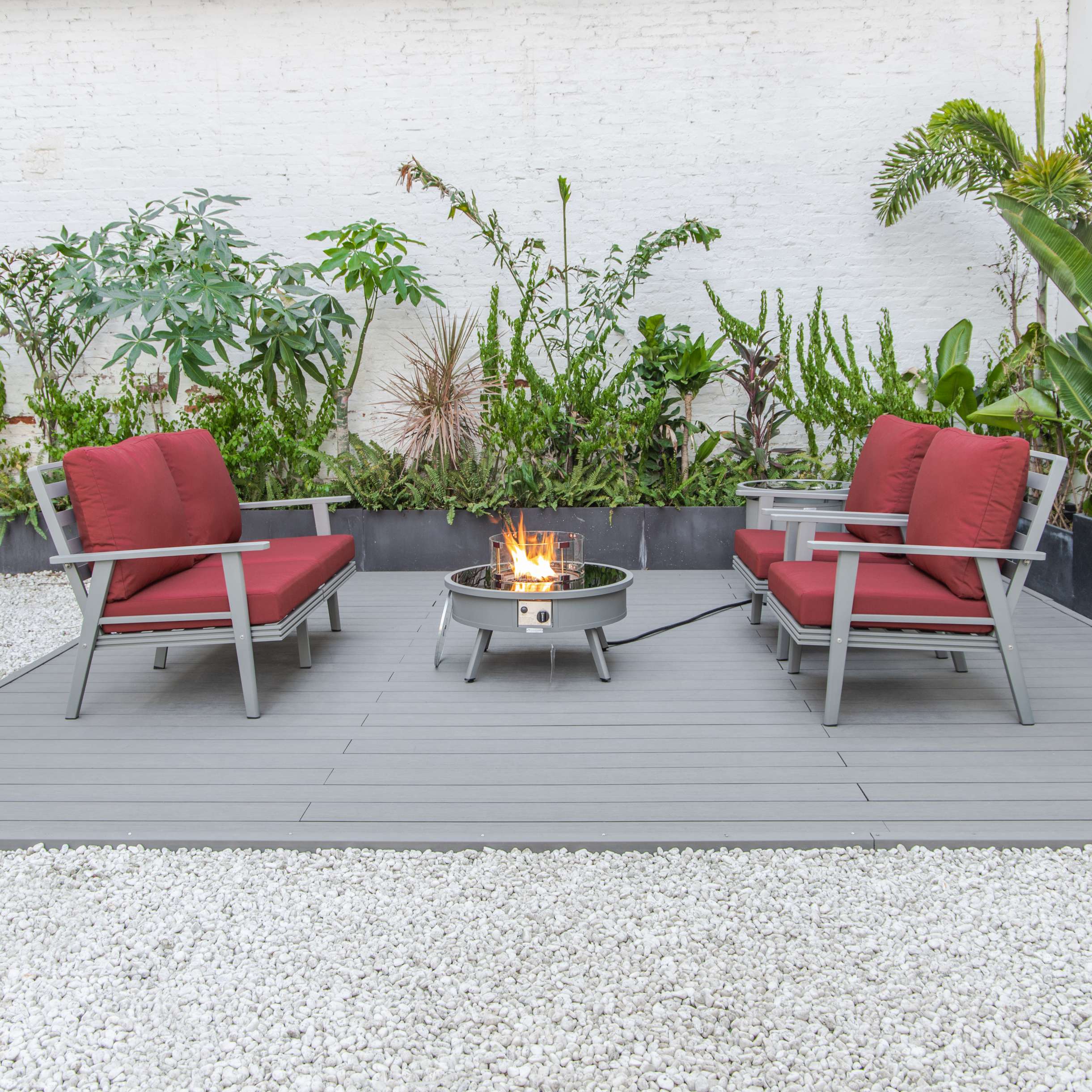 LeisureMod Walbrooke Modern Grey Patio Conversation With Round Fire Pit & Tank Holder - Image 52