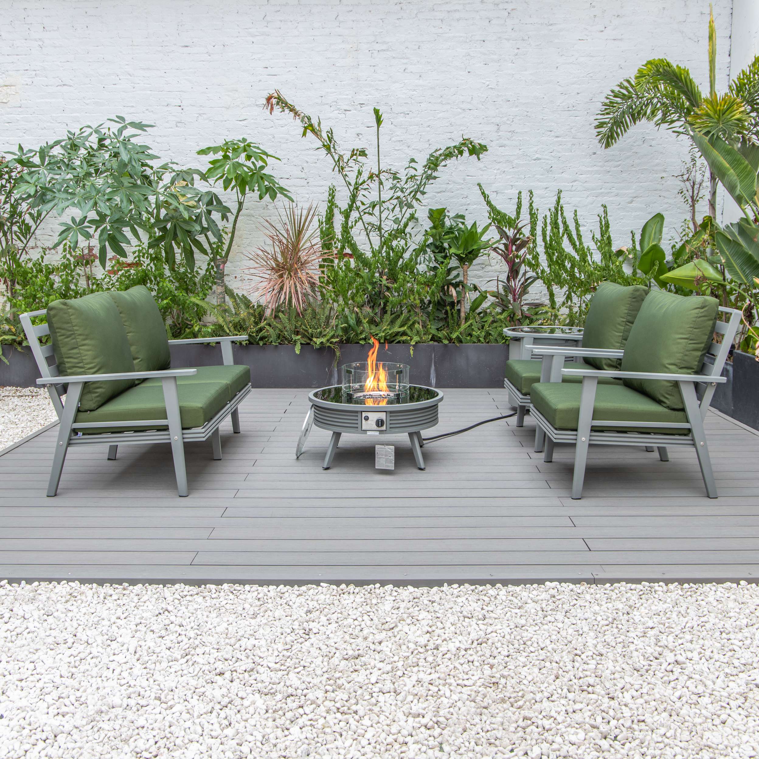 LeisureMod Walbrooke Modern Grey Patio Conversation With Round Fire Pit & Tank Holder - Image 58