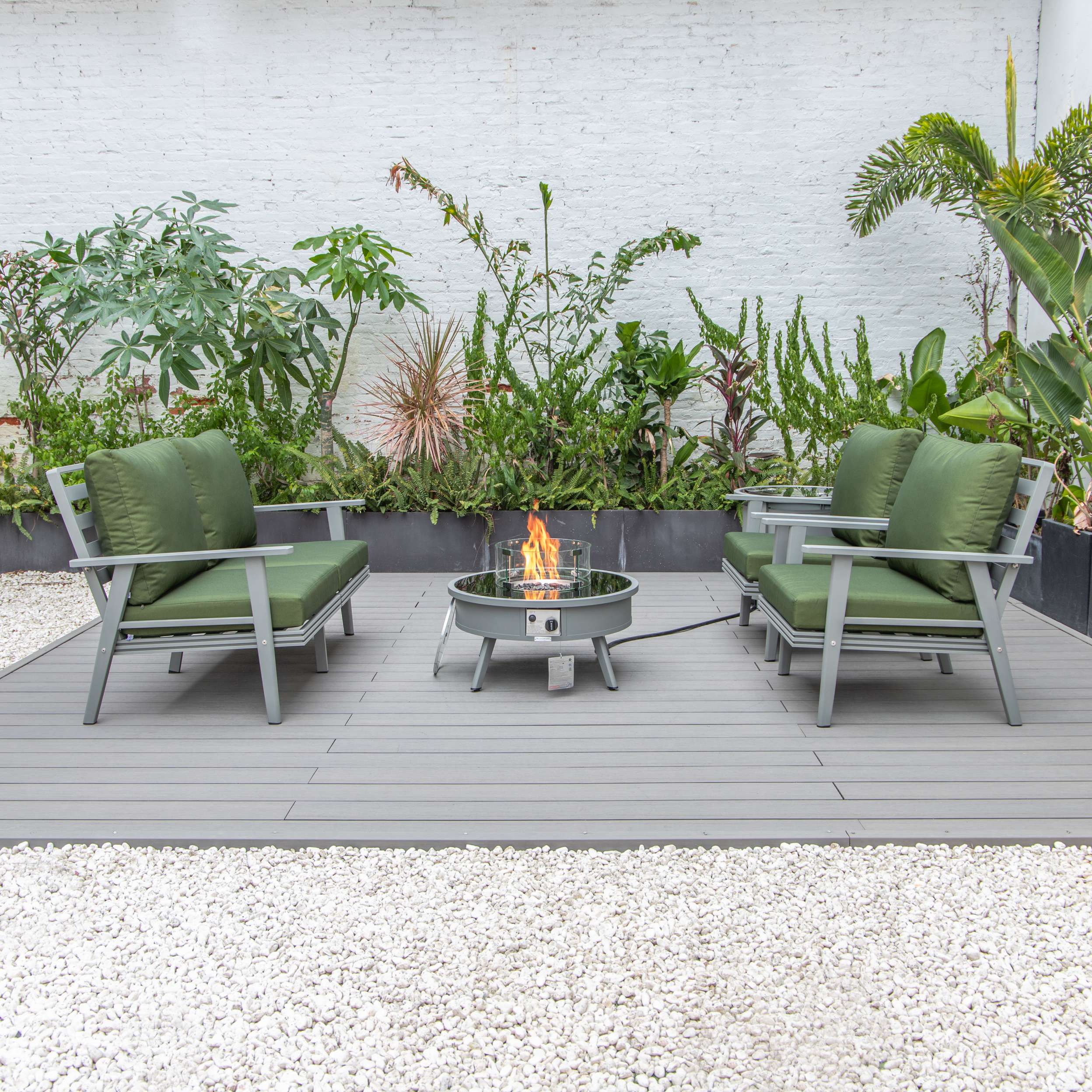 LeisureMod Walbrooke Modern Grey Patio Conversation With Round Fire Pit & Tank Holder - Image 70